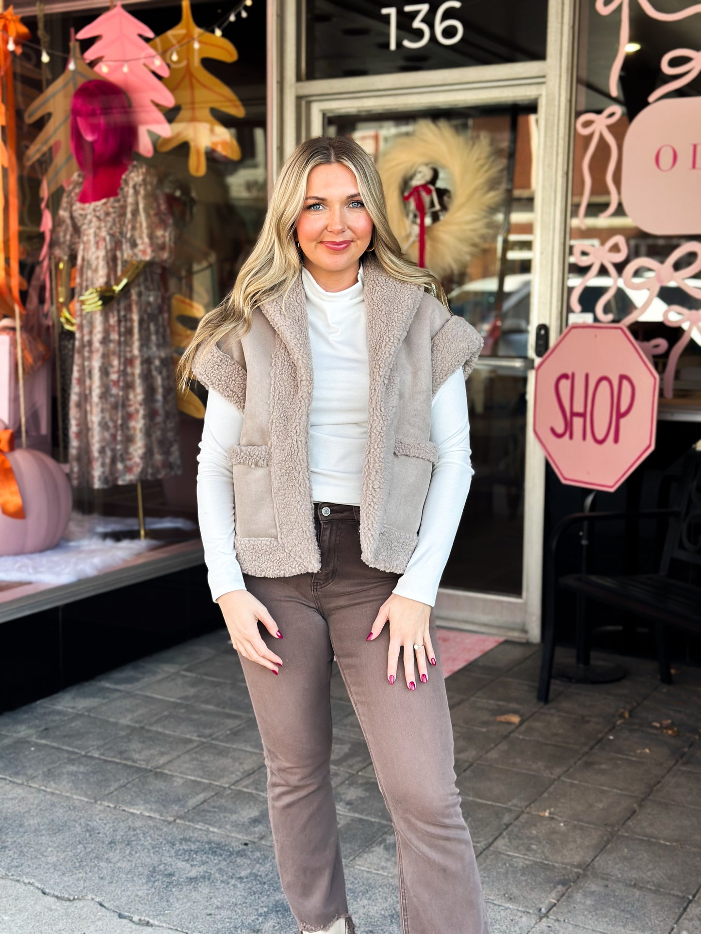 Taupe Suede Shearling Vest