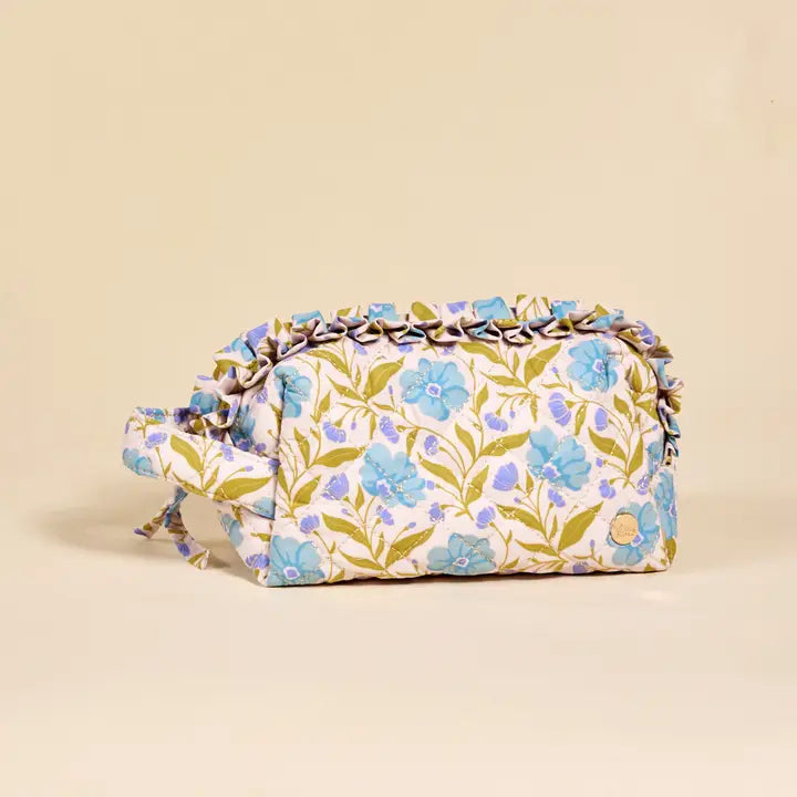 Aqua Poppin' Petals Quilted Cosmetic Pouch