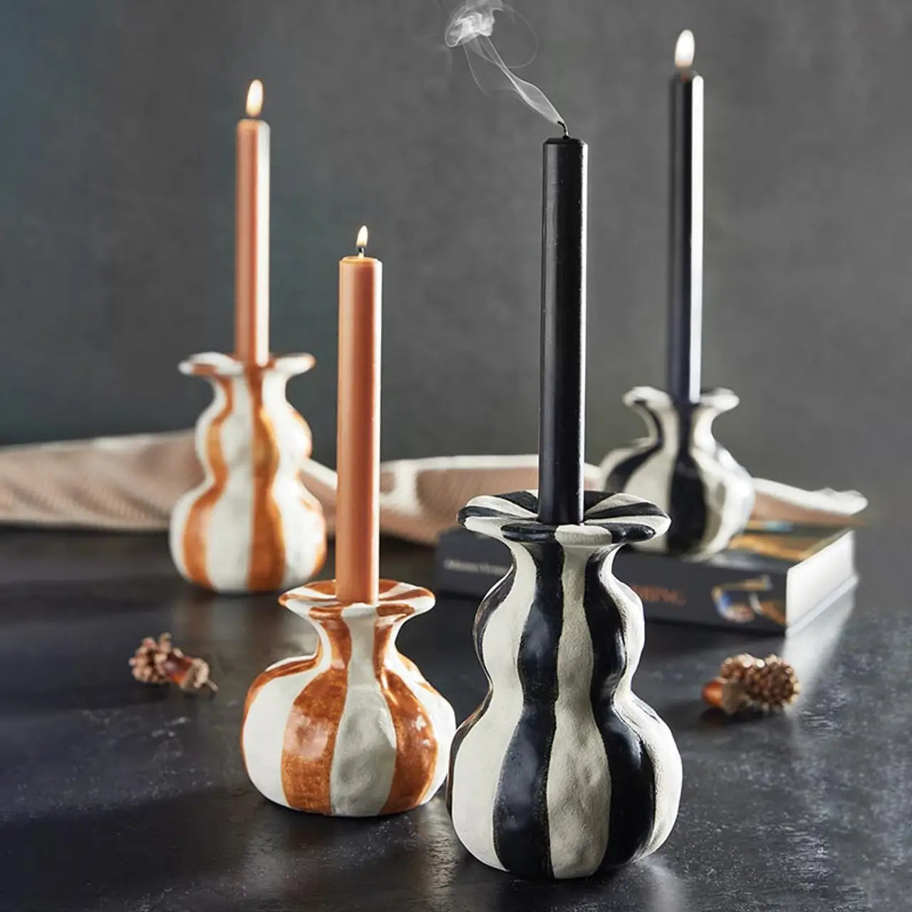 Striped Ceramic Taper Candle Holder
