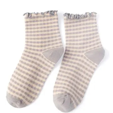 Ruffle Trim Plaid Cotton Ankle Socks