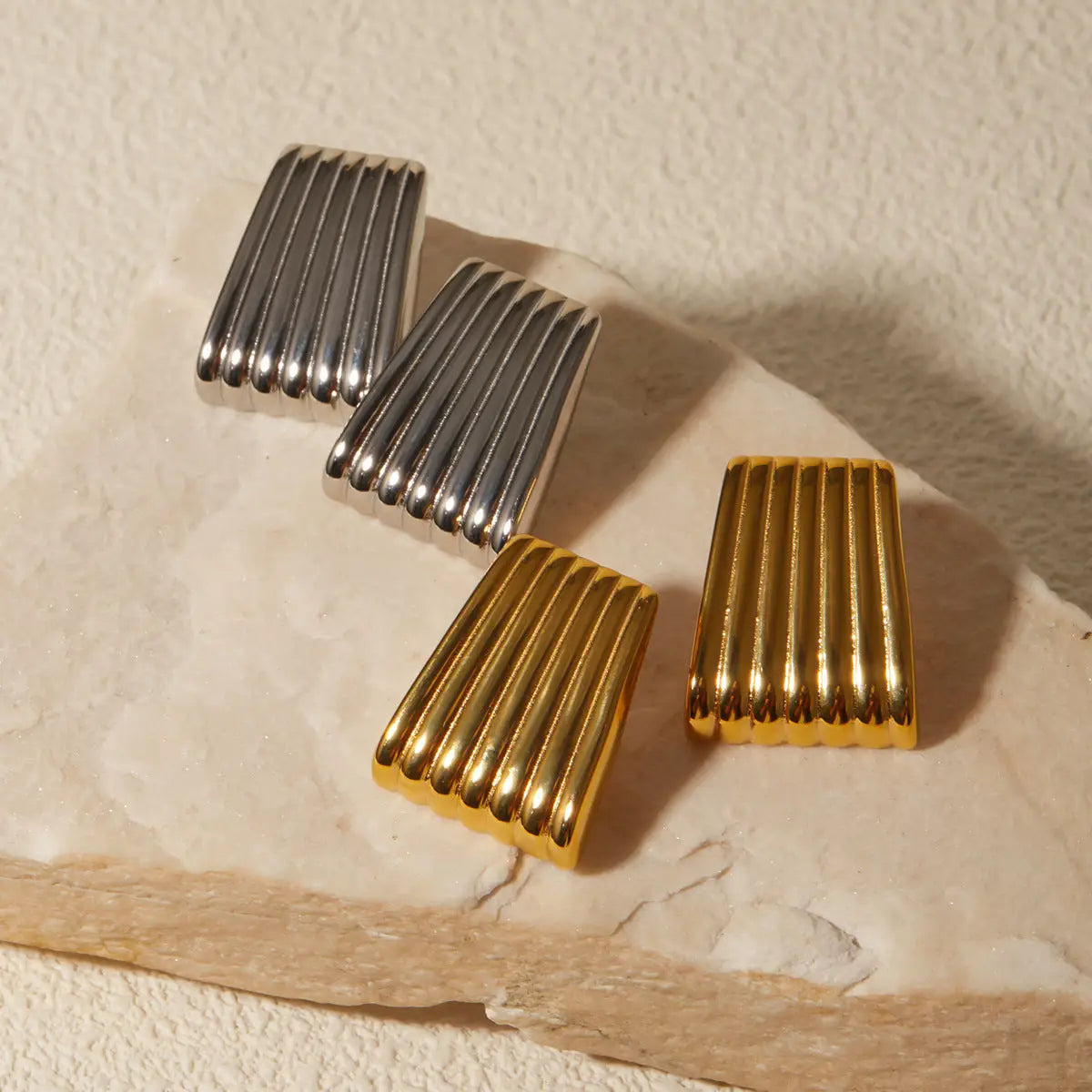 Stainless Steel Straited Ladder Hoop Earrings