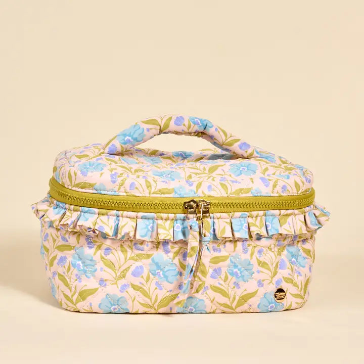 Aqua Poppin' Petals Quilted Cosmetic Bag