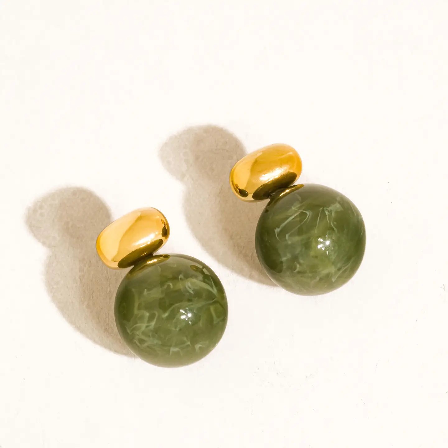 Velisse Green Marble Ball Earrings