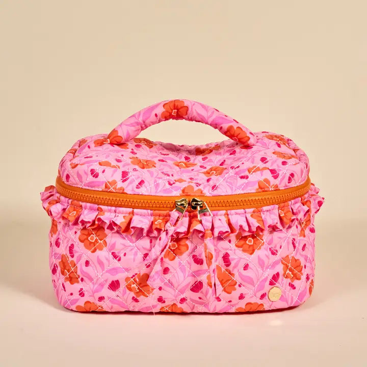 Hot Pink Poppin' Petals Quilted Cosmetic Bag