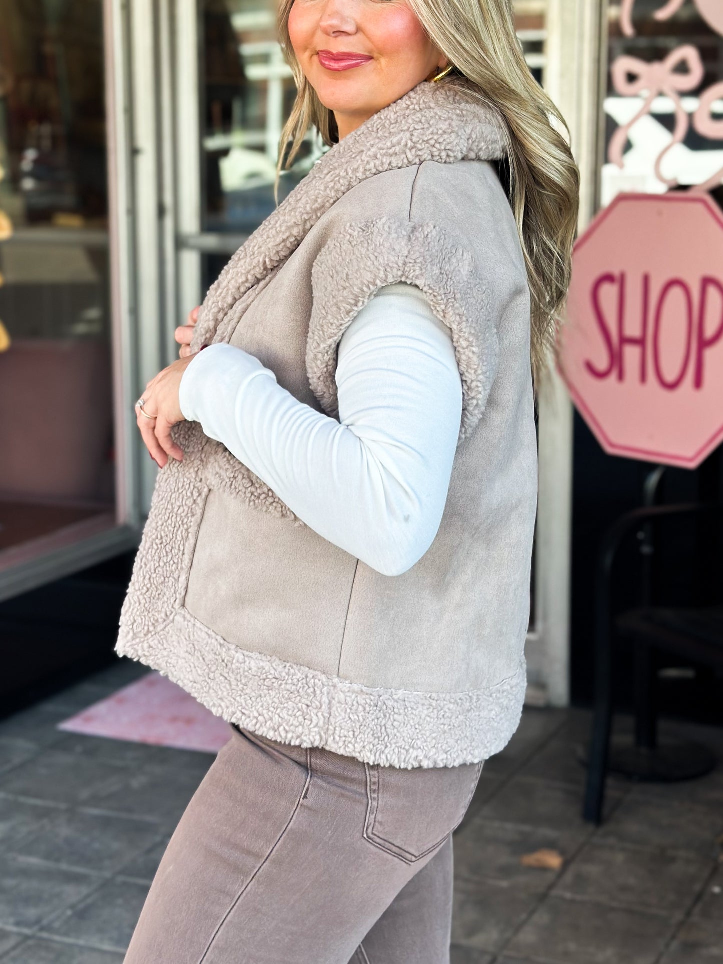 Taupe Suede Shearling Vest
