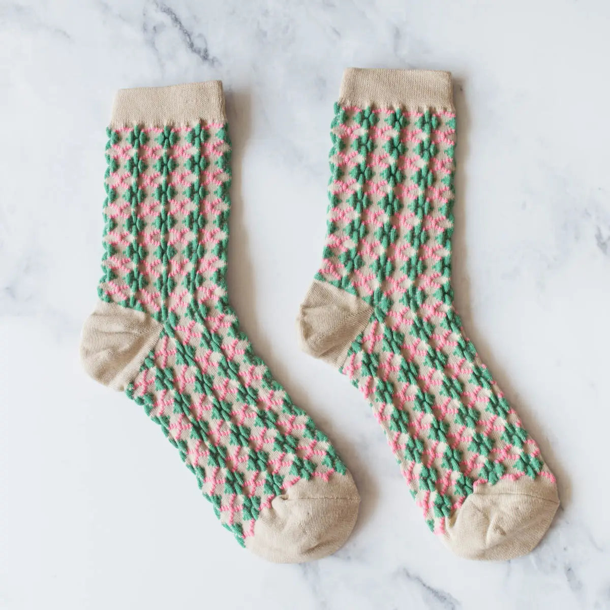 Green Pink Pattern Socks