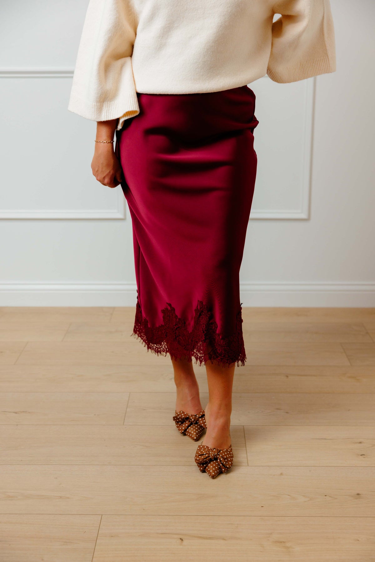 Burgundy Lace Midi Skirt