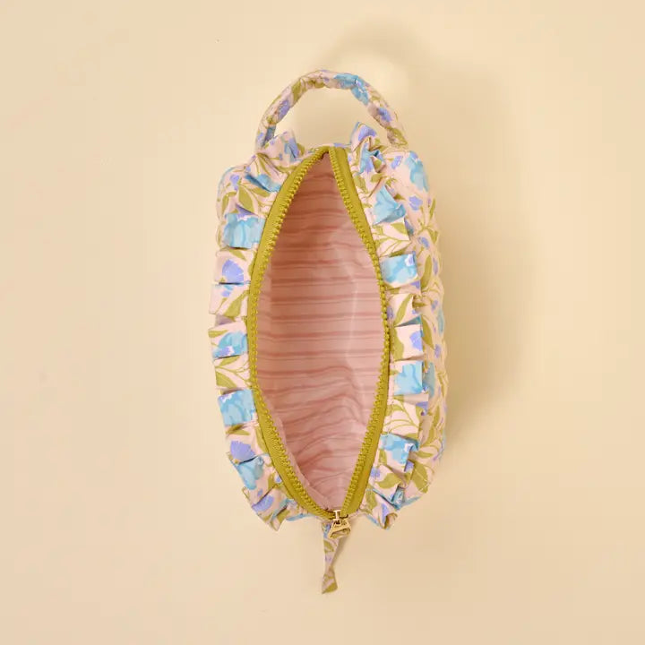 Aqua Poppin' Petals Quilted Cosmetic Pouch