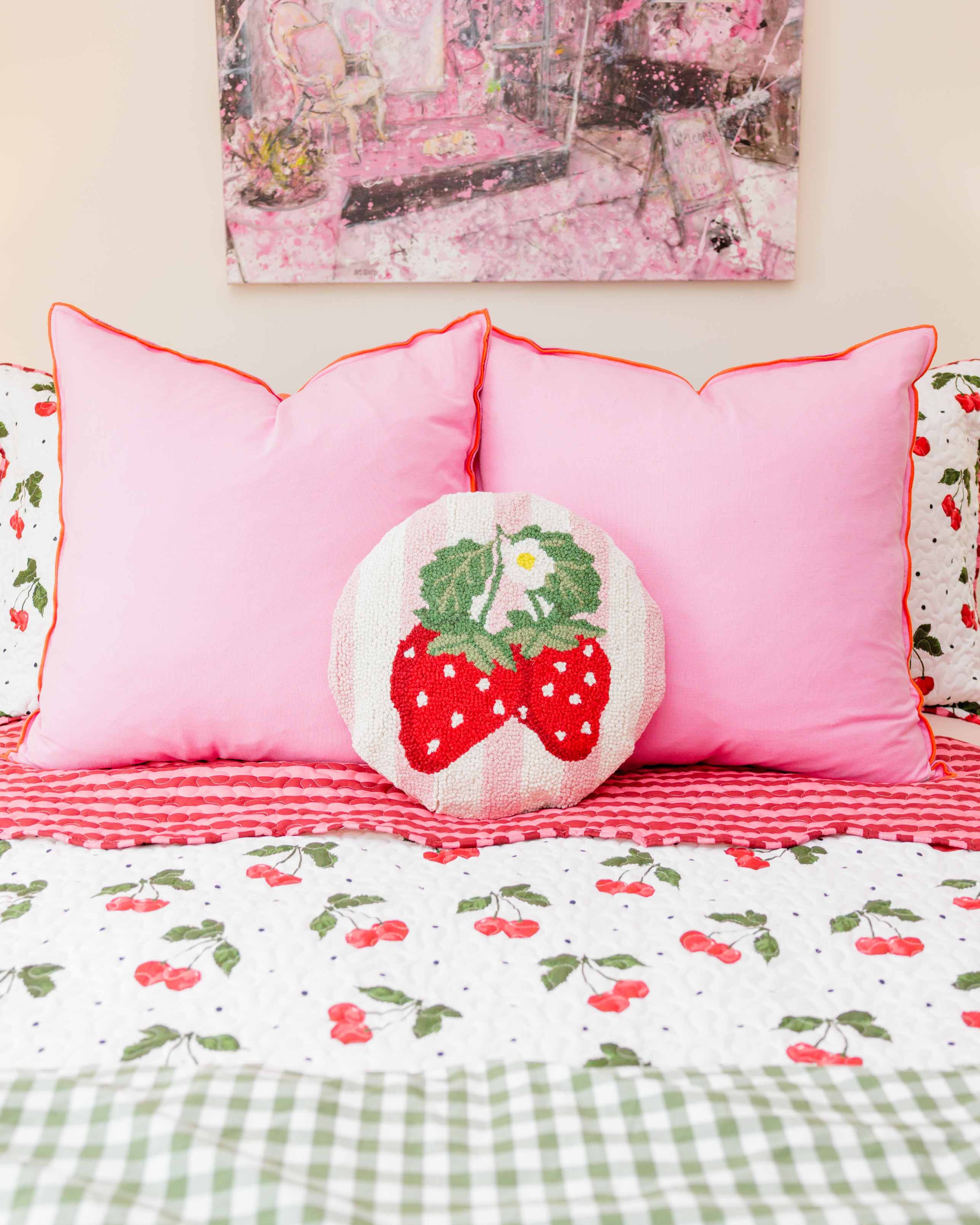 Stripe Strawberries Hook Pillow