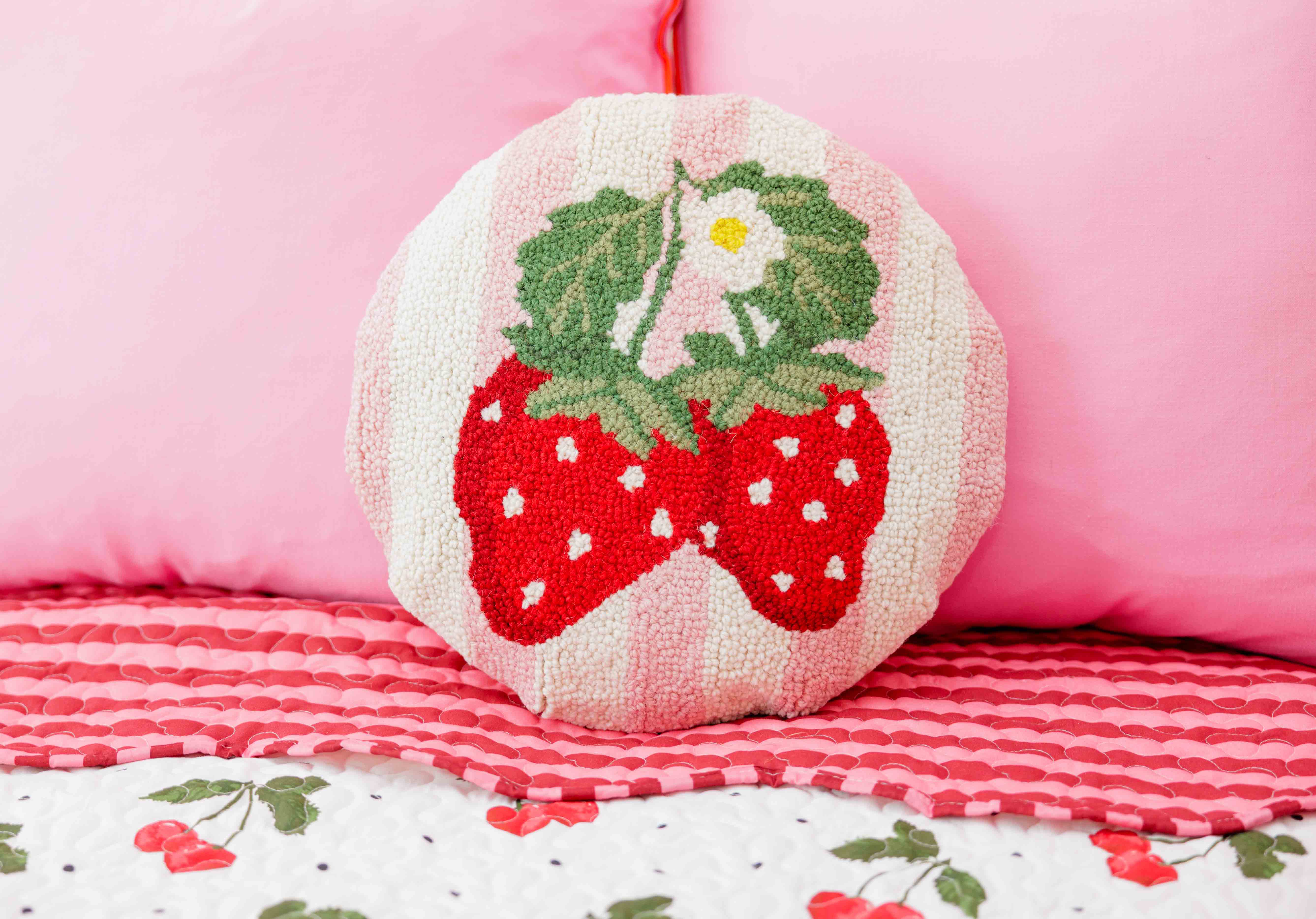 Stripe Strawberries Hook Pillow