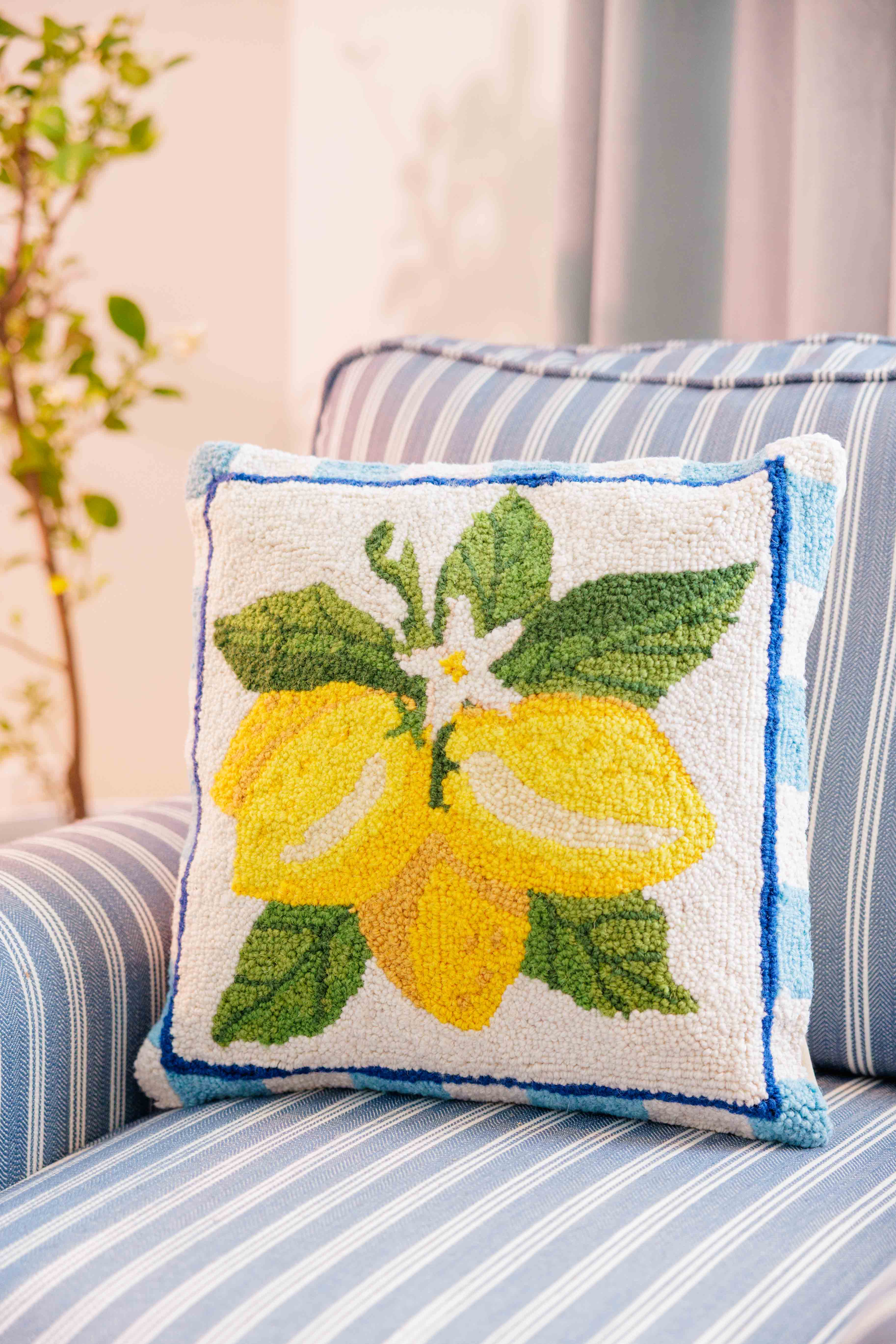 Summer Lemon Bunch Hook Pillow