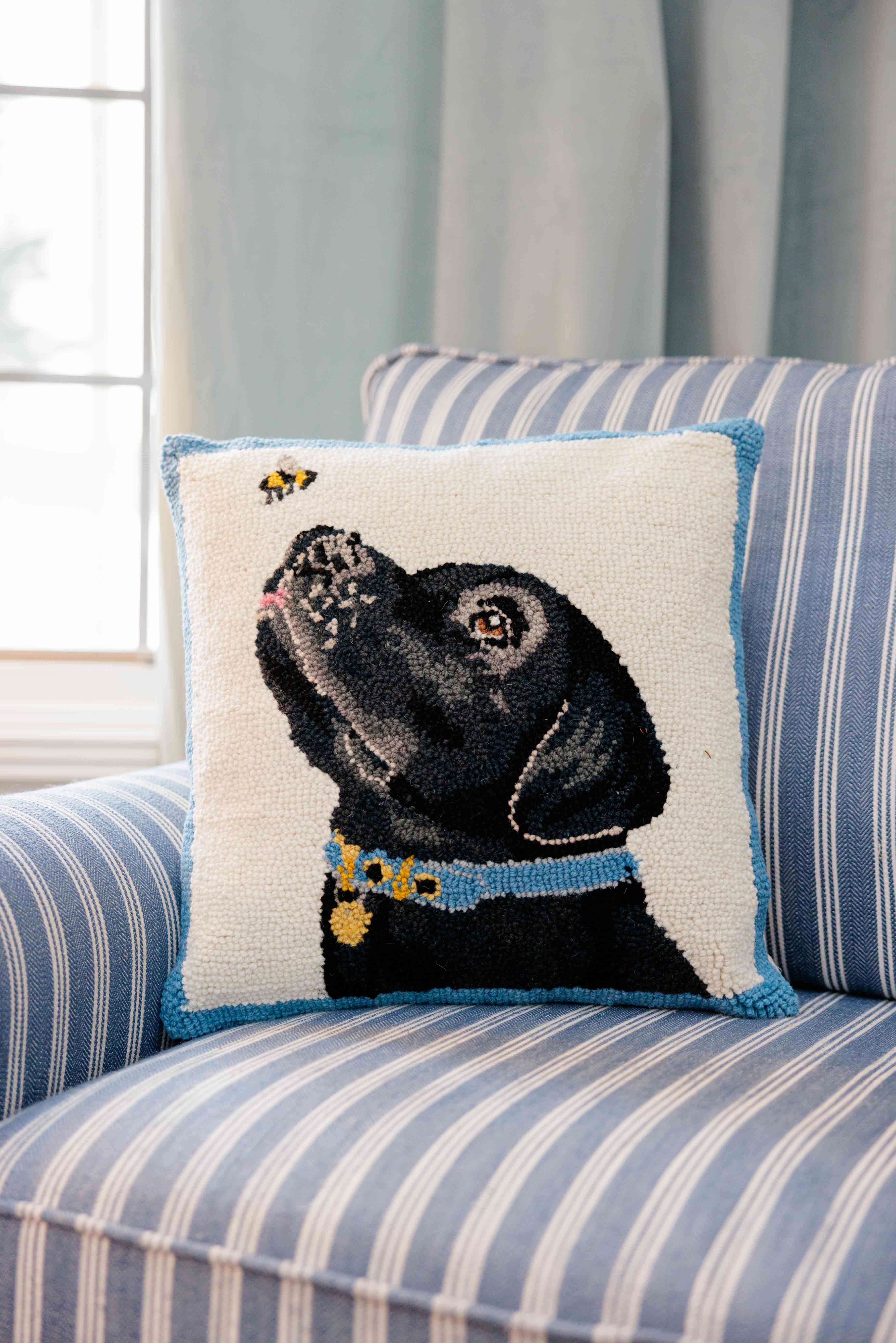 Black Lab With Bee Hook Pillow