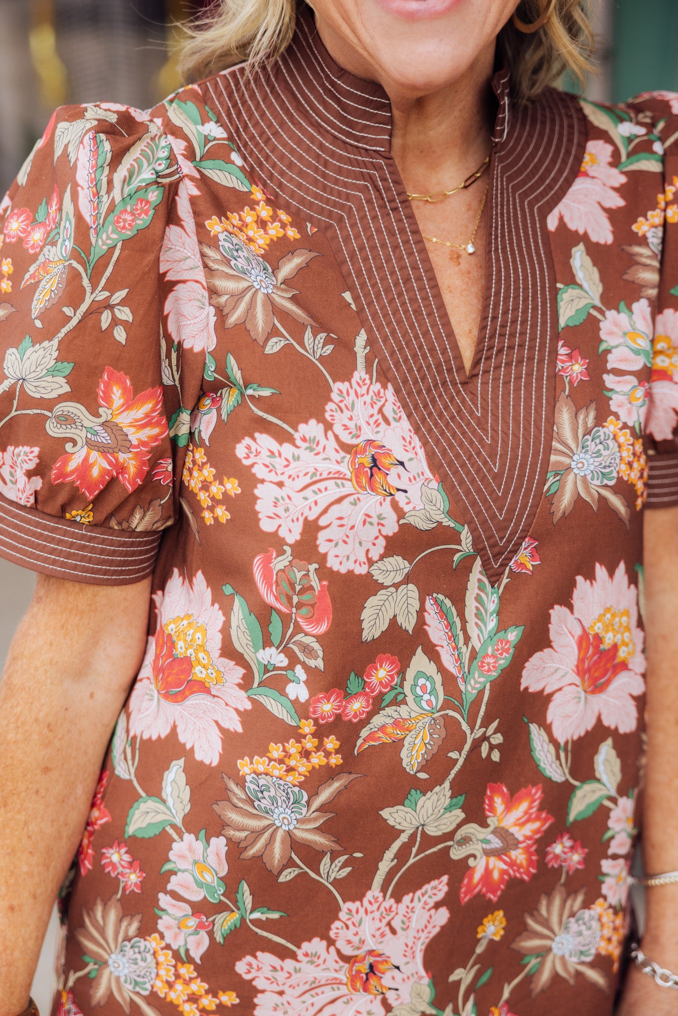 Brown Floral Stitch Dress