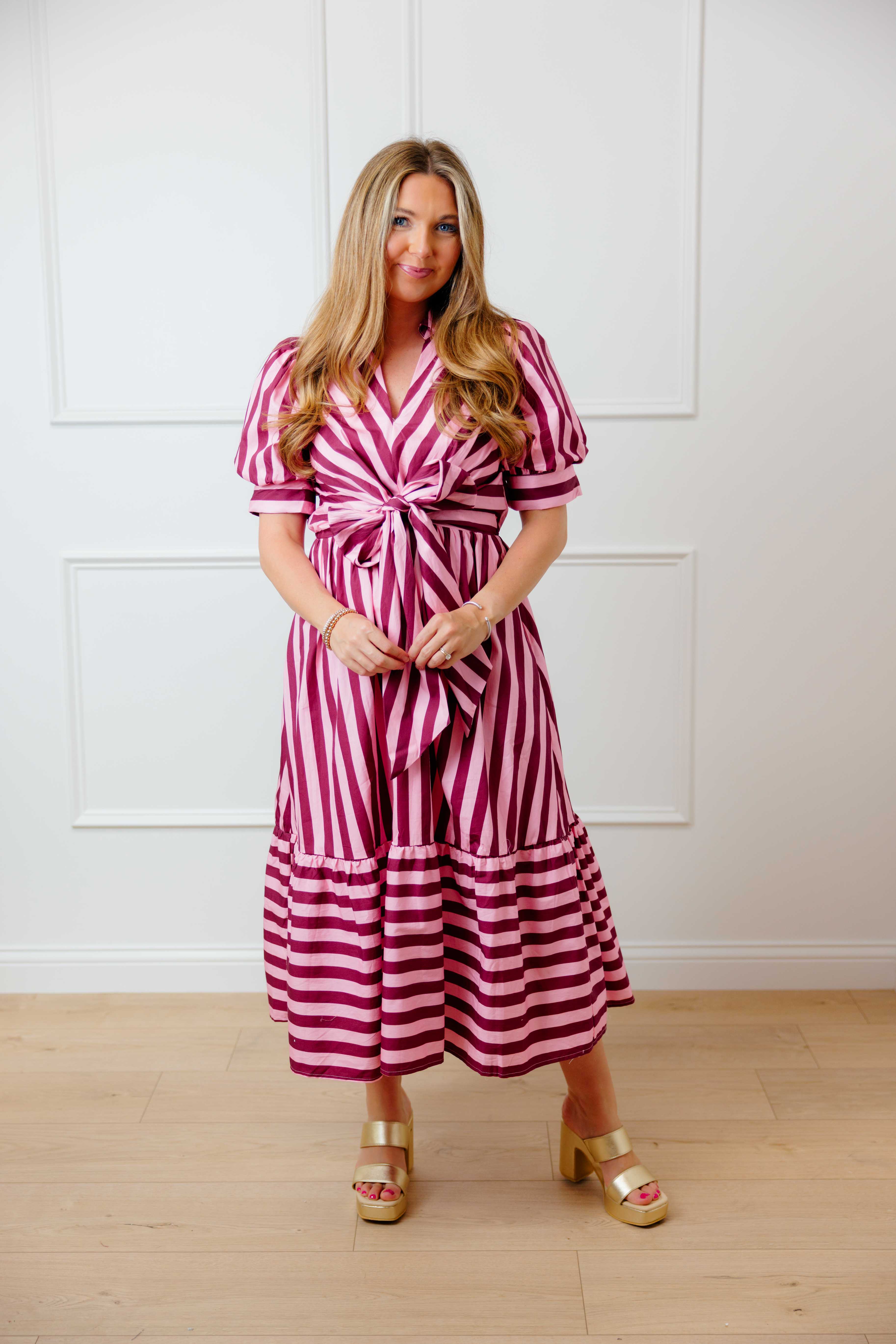 Pink Wine Striped Midi Dress