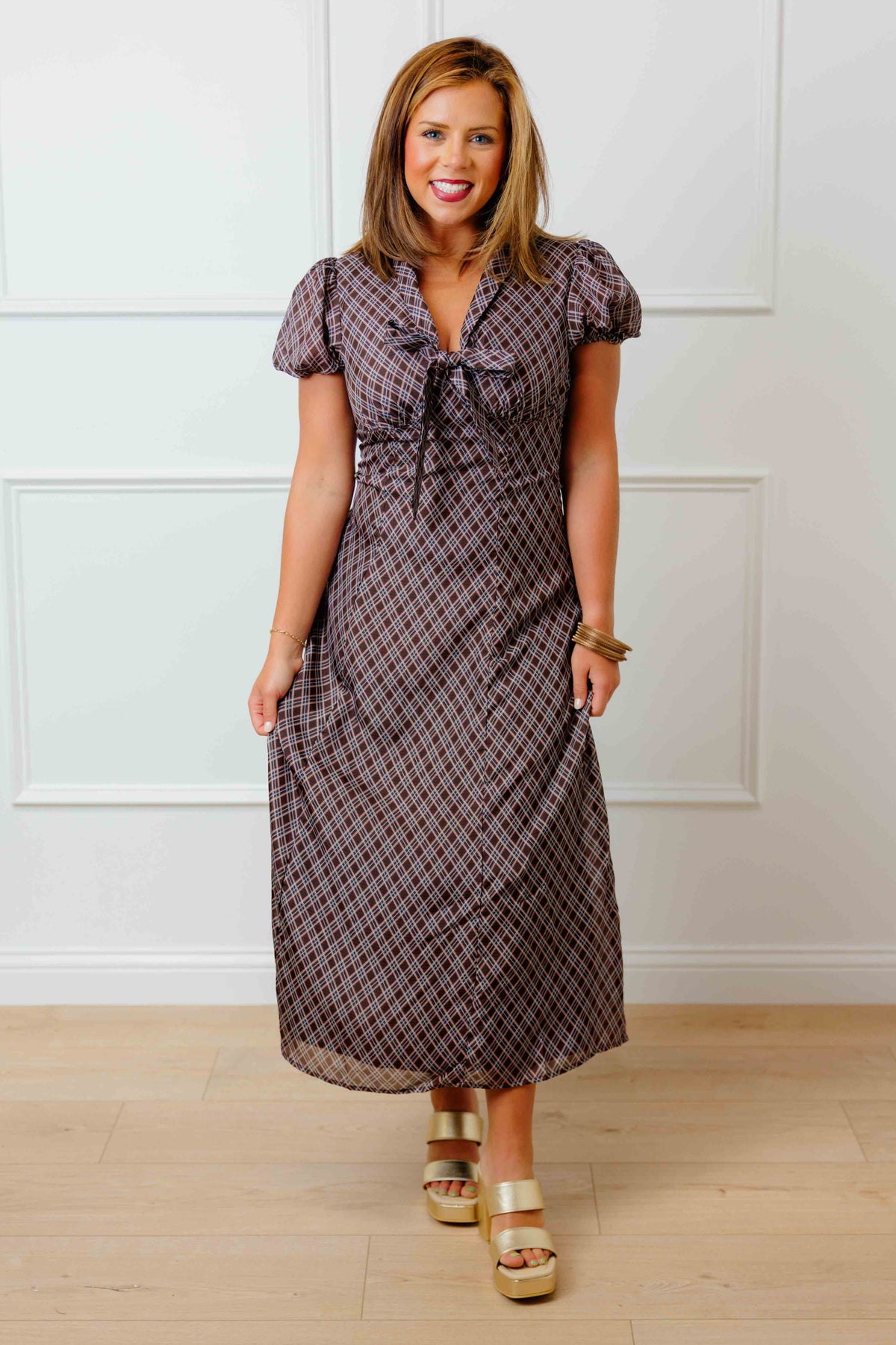 Plaid Tie Midi Dress