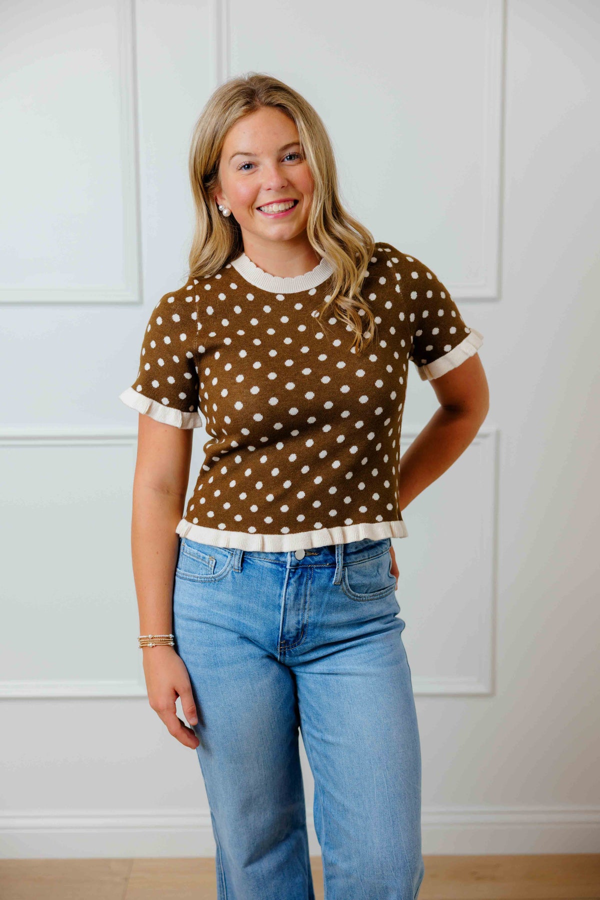 Brown Polka Dot Knit Top