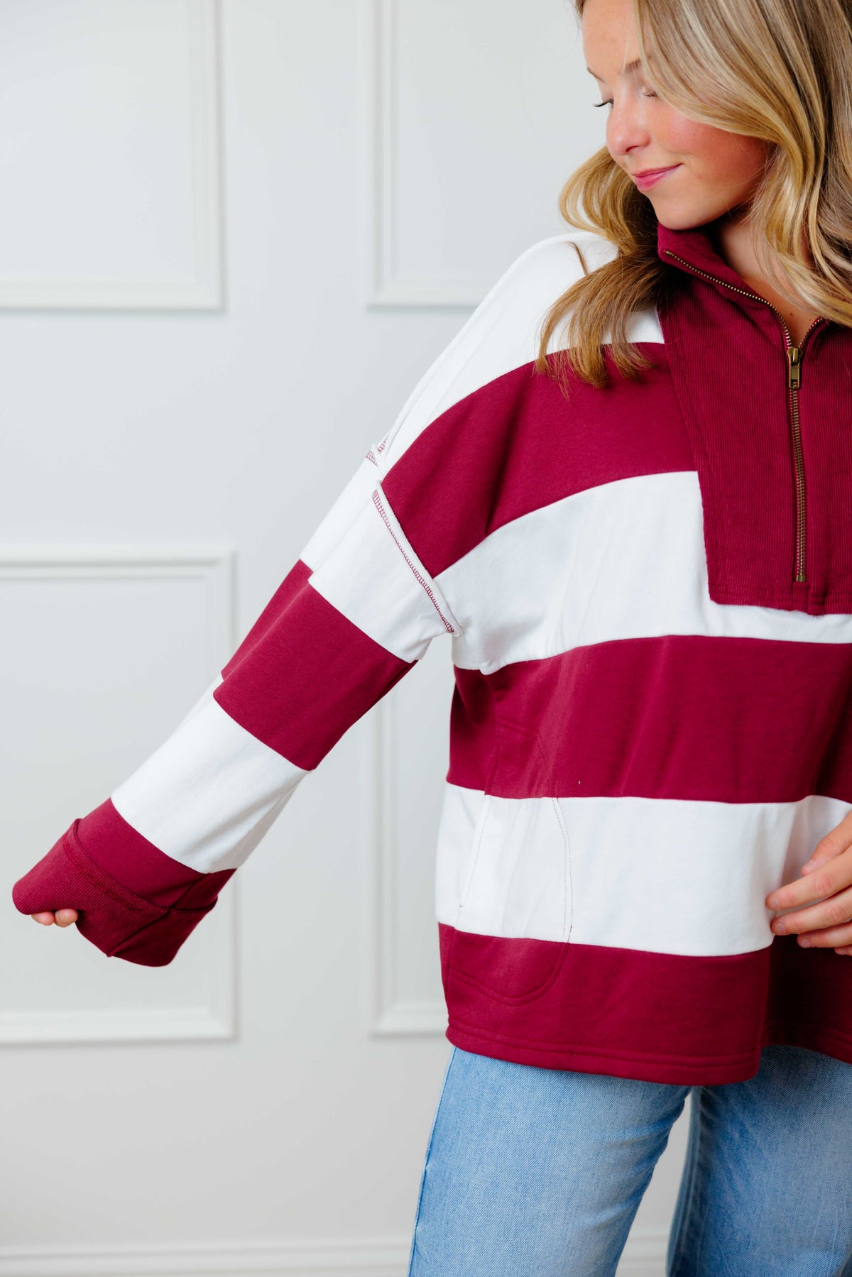 Maroon Varsity Striped Pullover