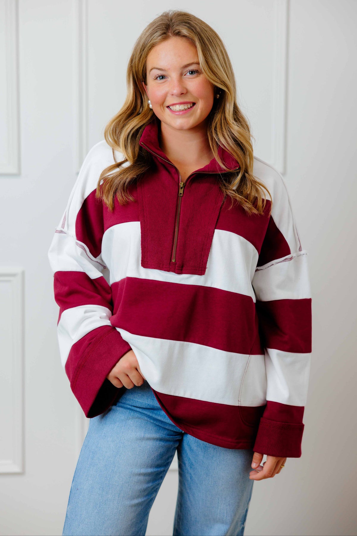 Maroon Varsity Striped Pullover