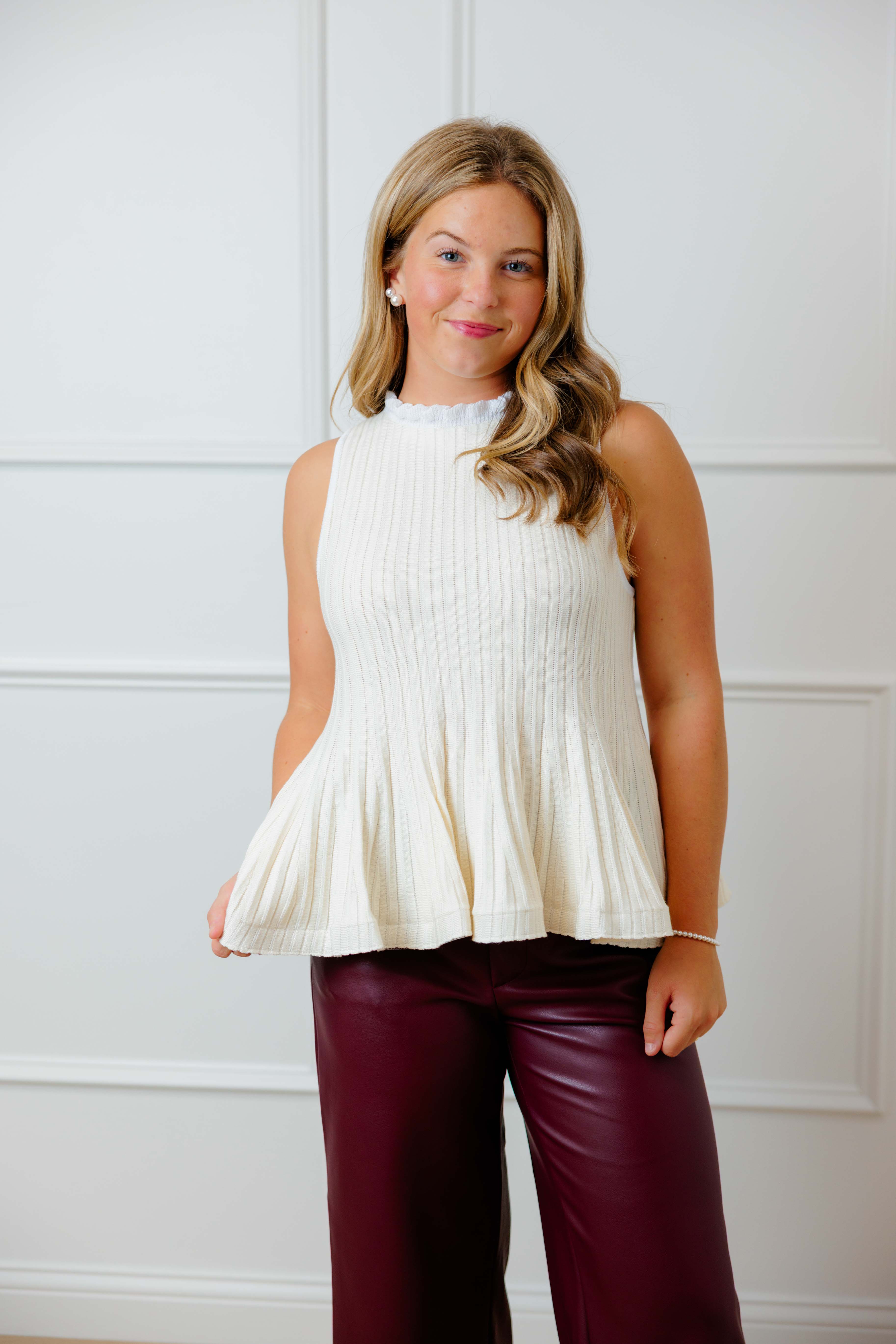 Cream Peplum Knit Top