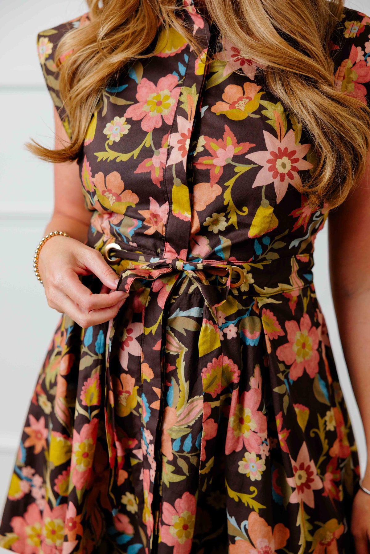 Brown Floral Tie Dress