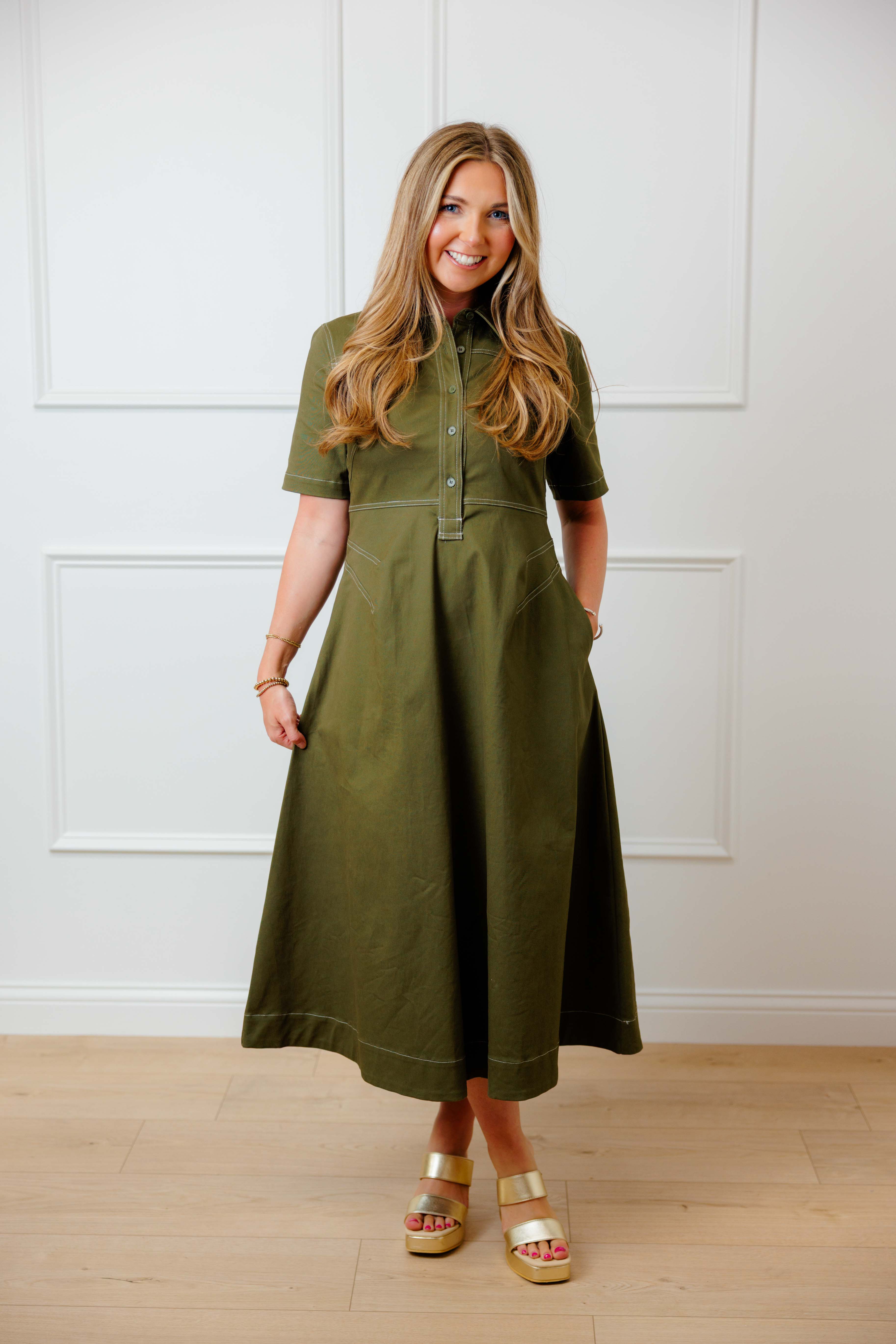 Olive Stitch Midi Dress