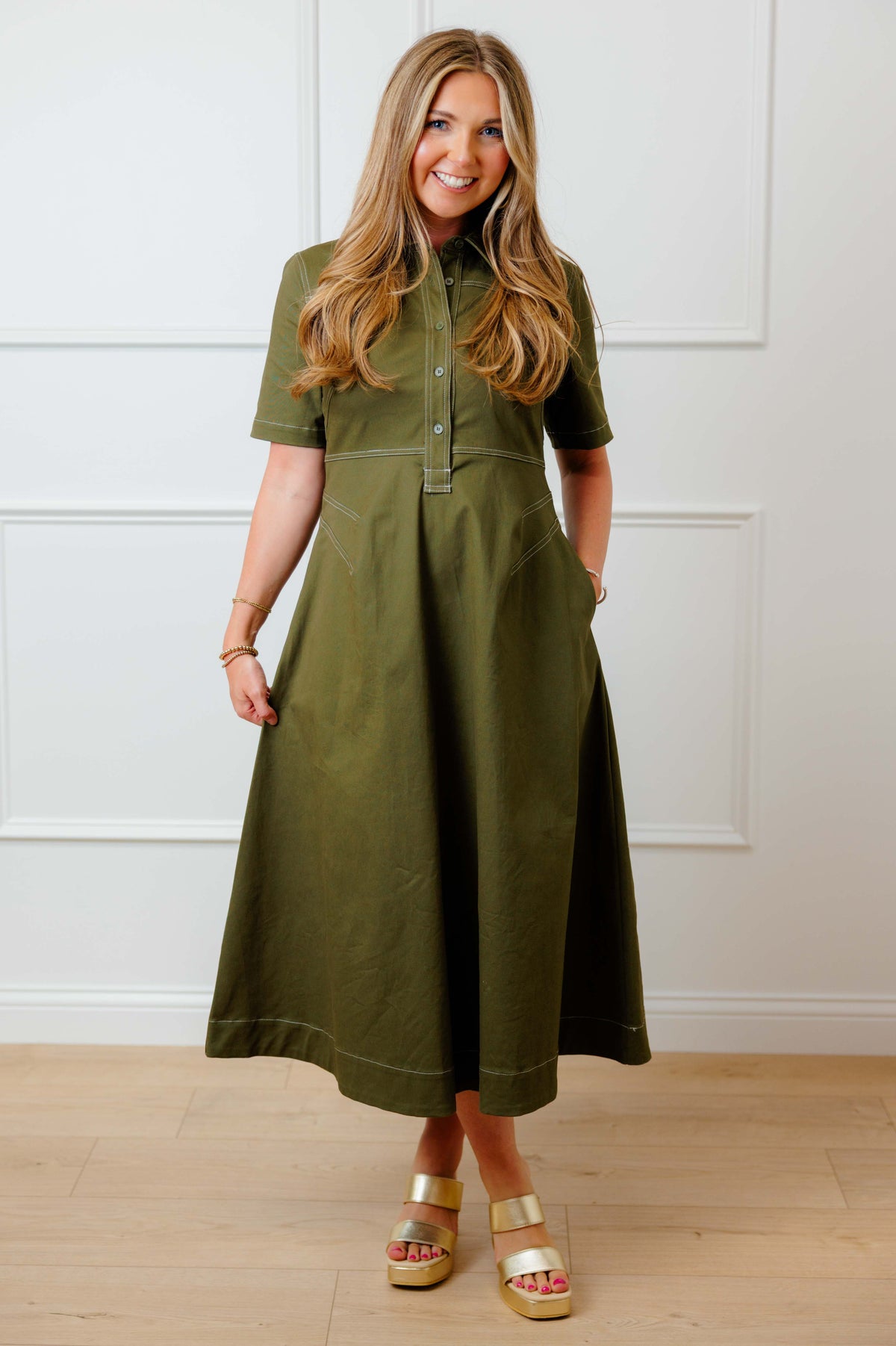 Olive Stitch Midi Dress