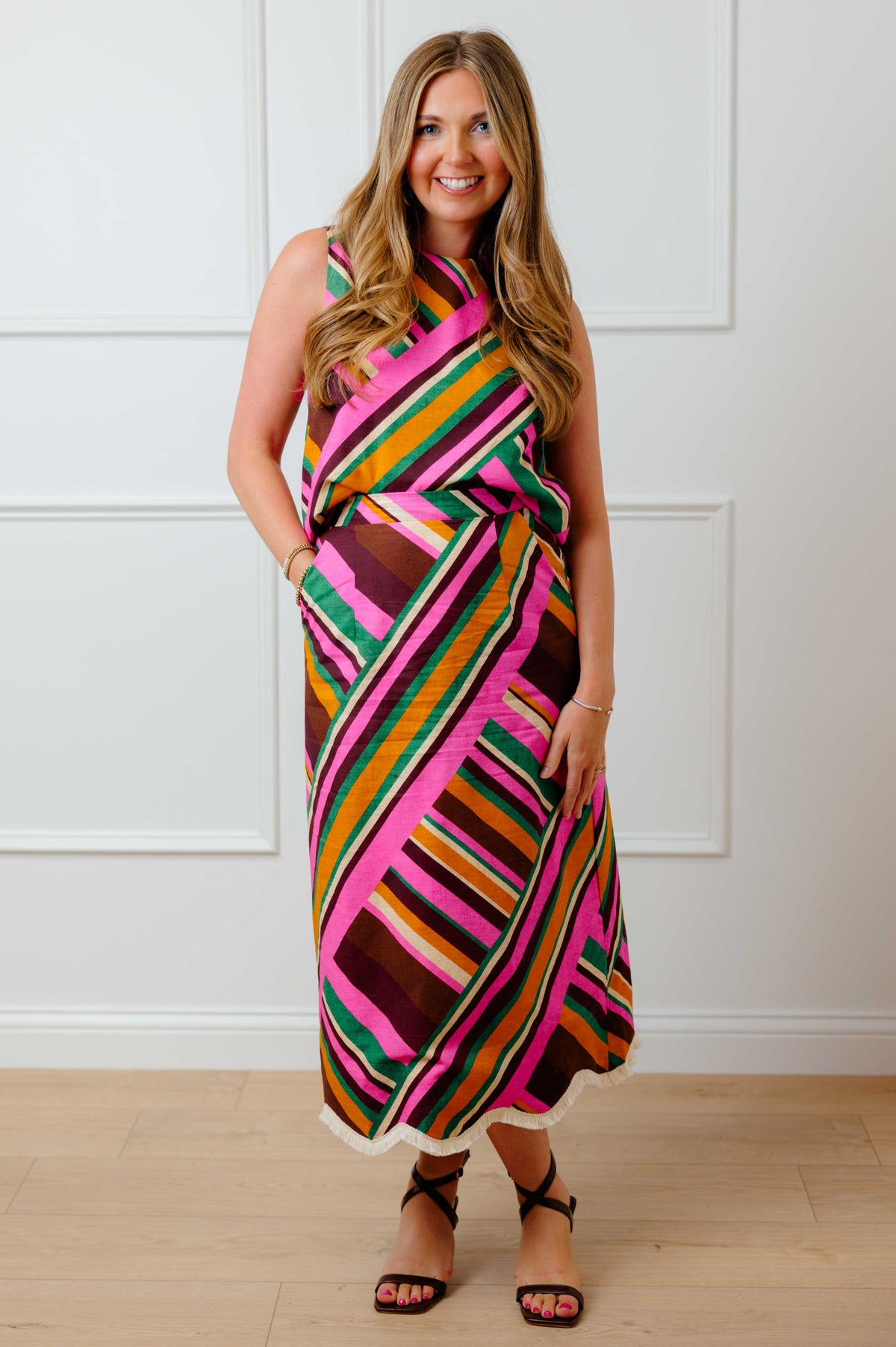 Retro Stripe Fringe Skirt