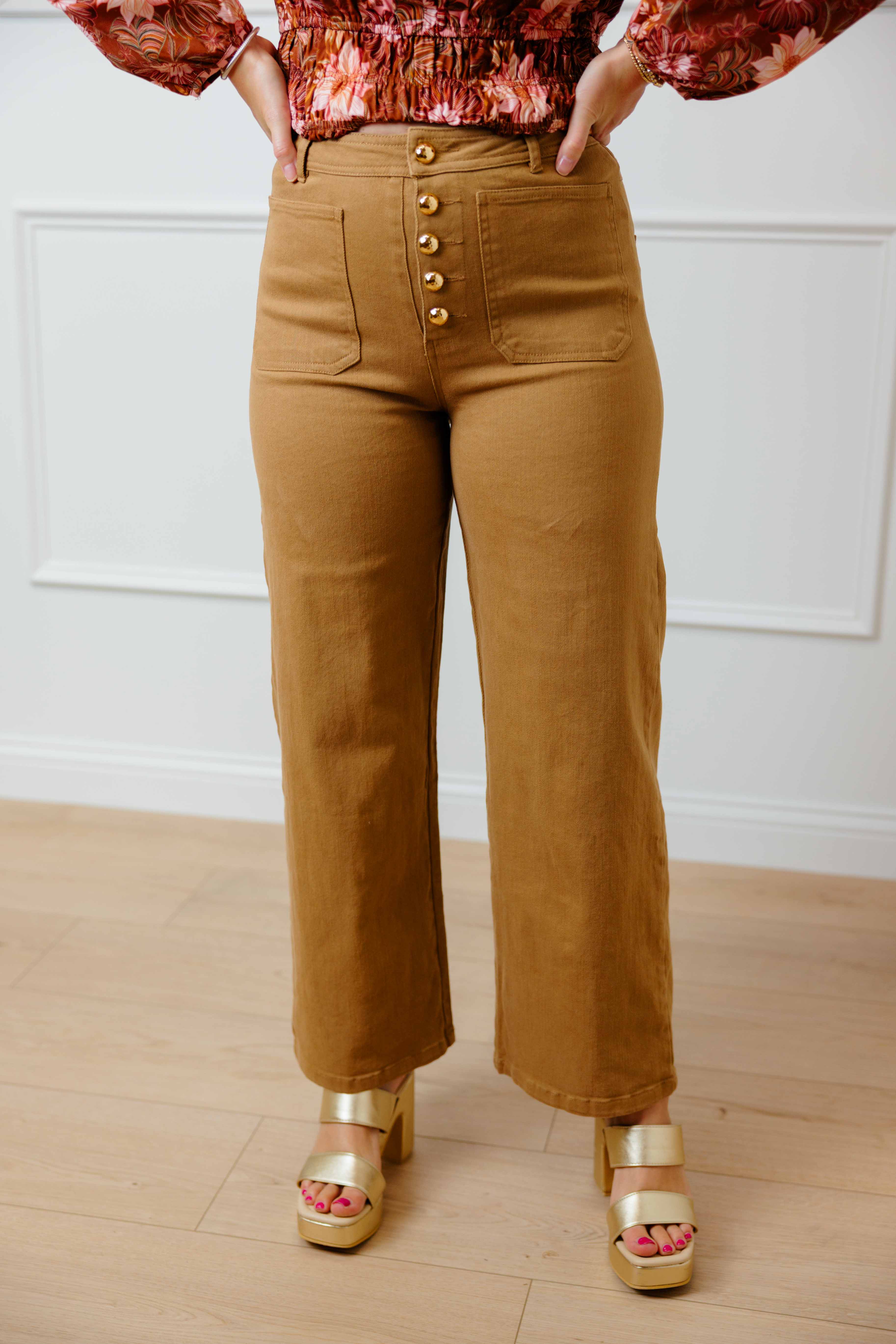 Tan Gold Button Pants