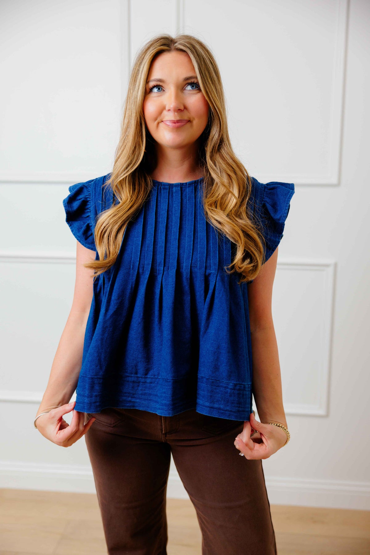Denim Pleated Top