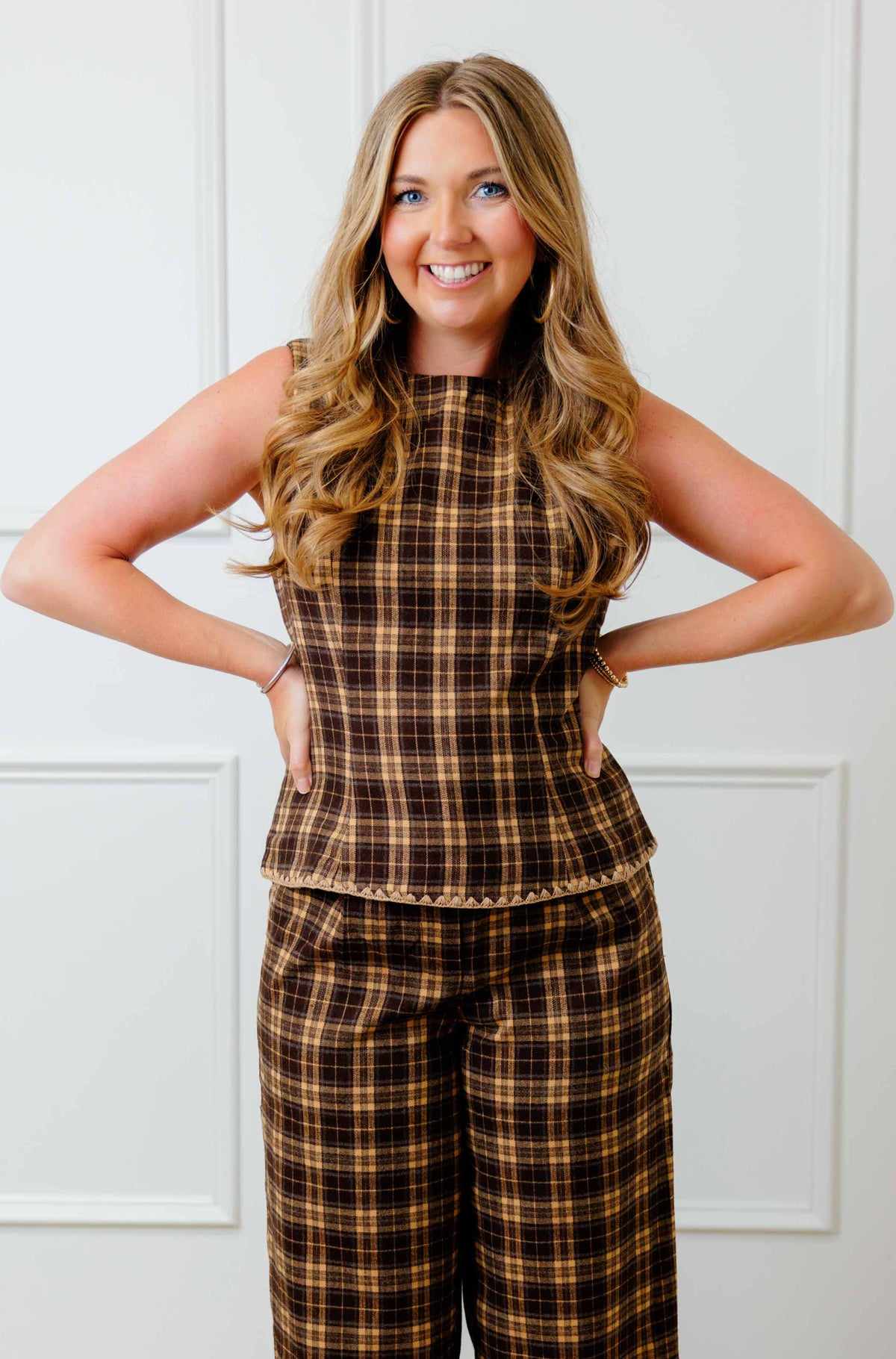 Brown Plaid Peplum Top