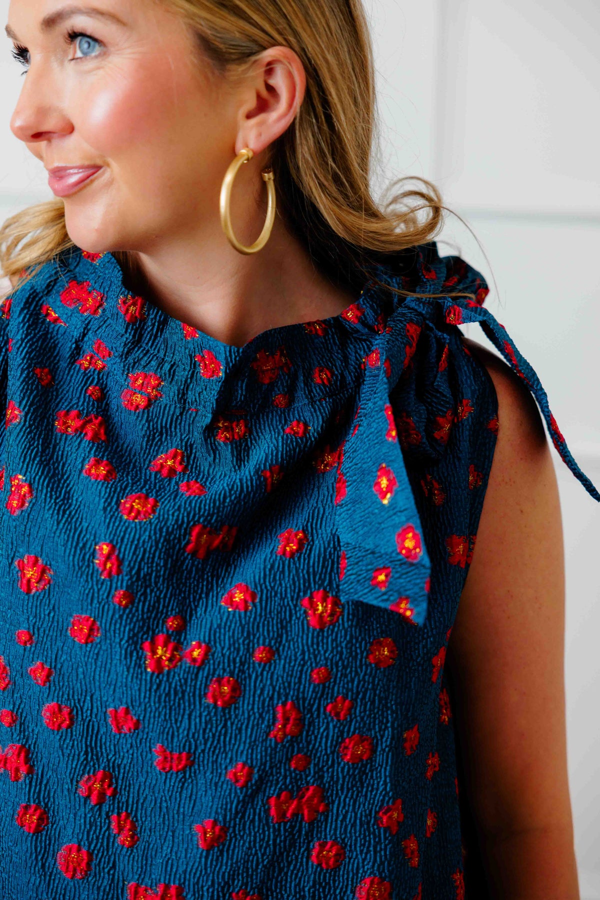 Teal Jacquard Sleeveless Top