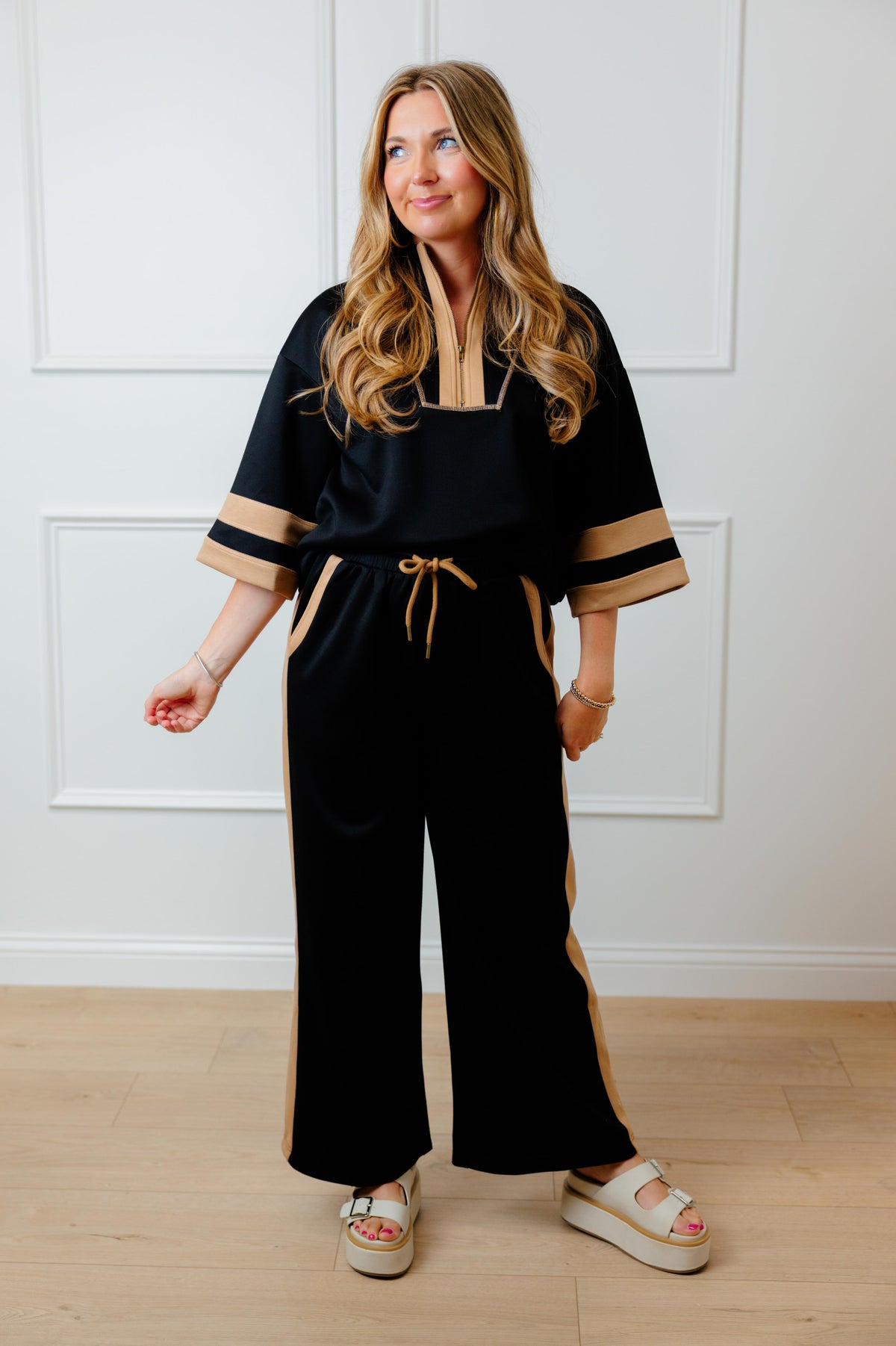Black Contrast Pant Set