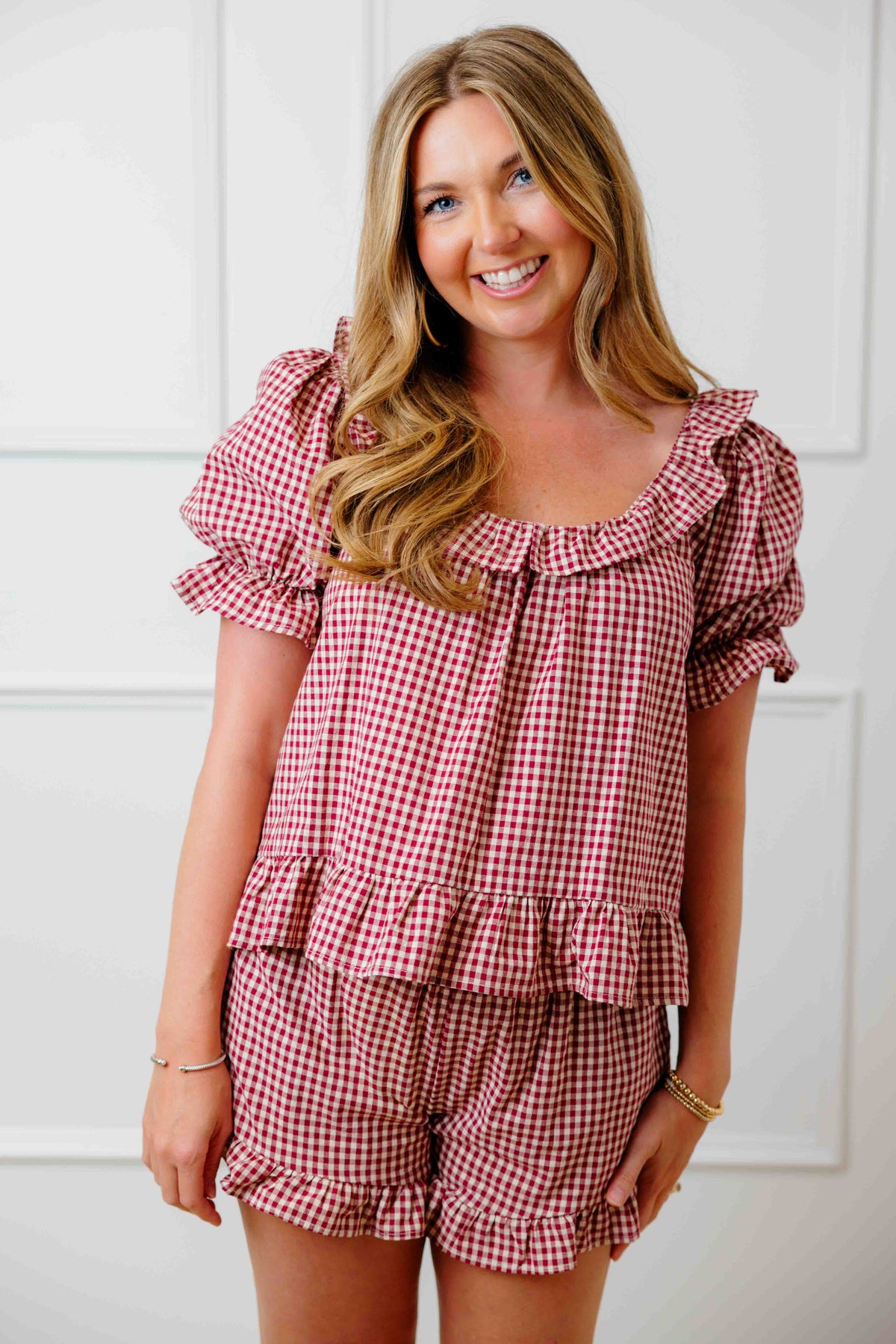 Kora Frill Gingham Short Set
