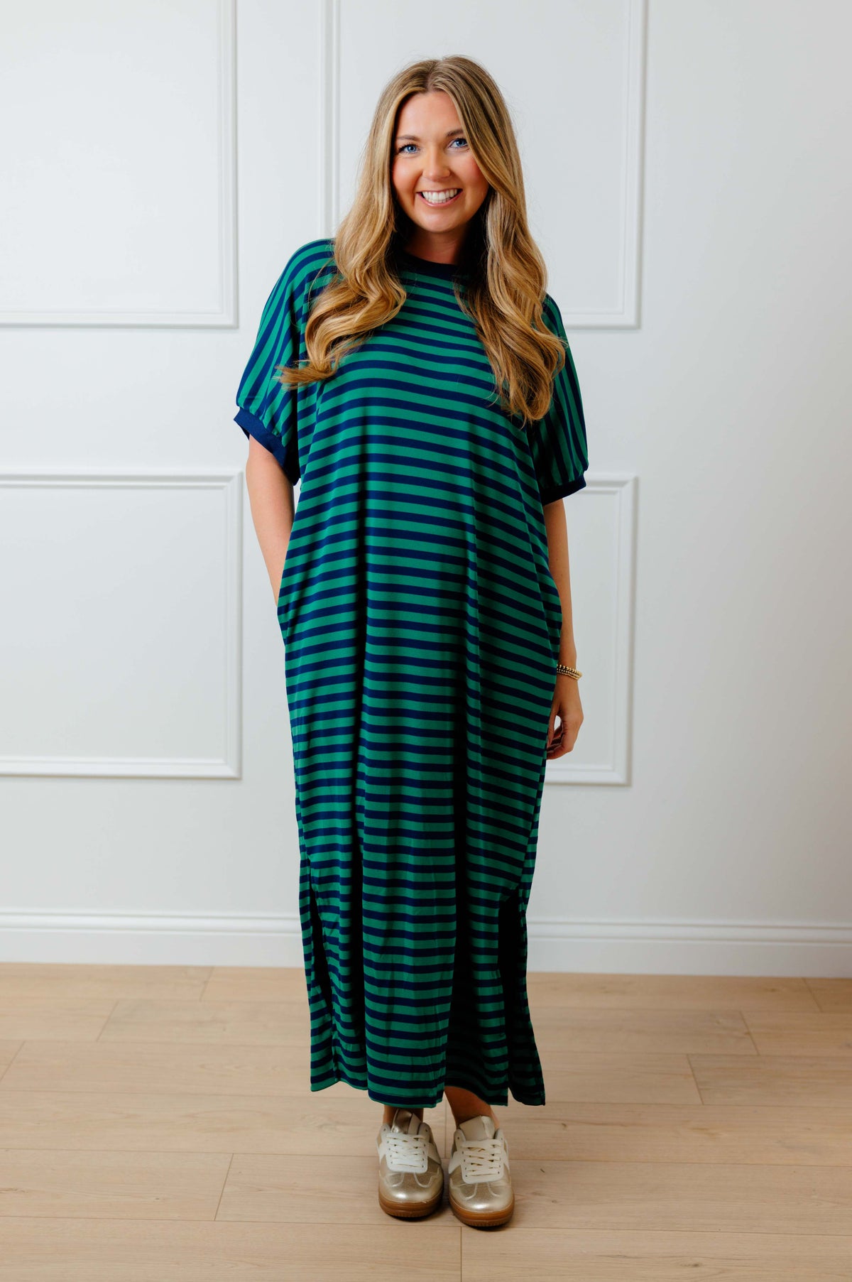 Striped Short Sleeve Midi Dress