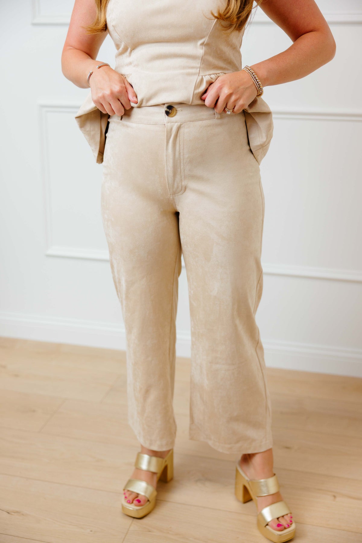 Beige Faux Suede Pants