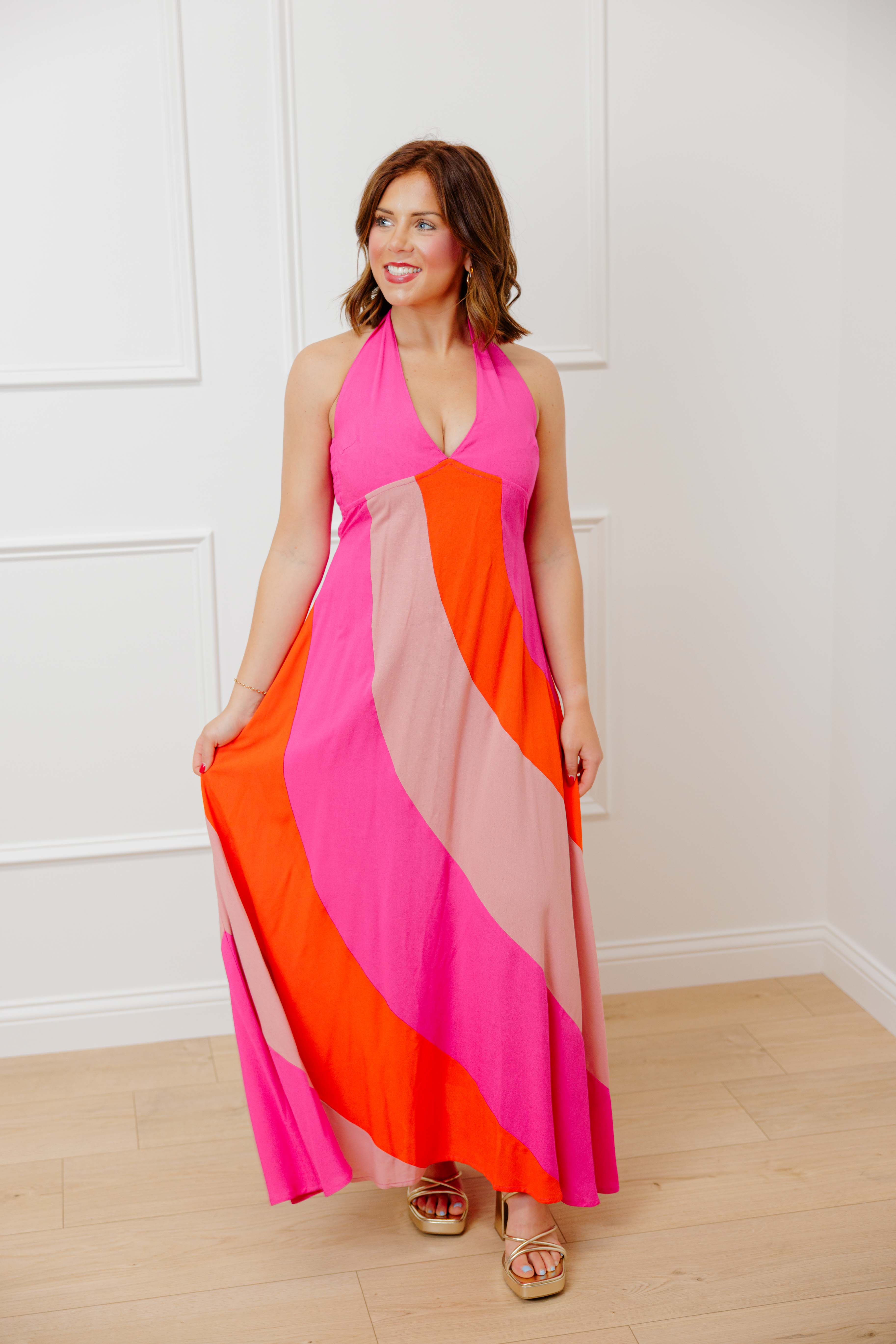 Pink Colorblock Maxi Dress