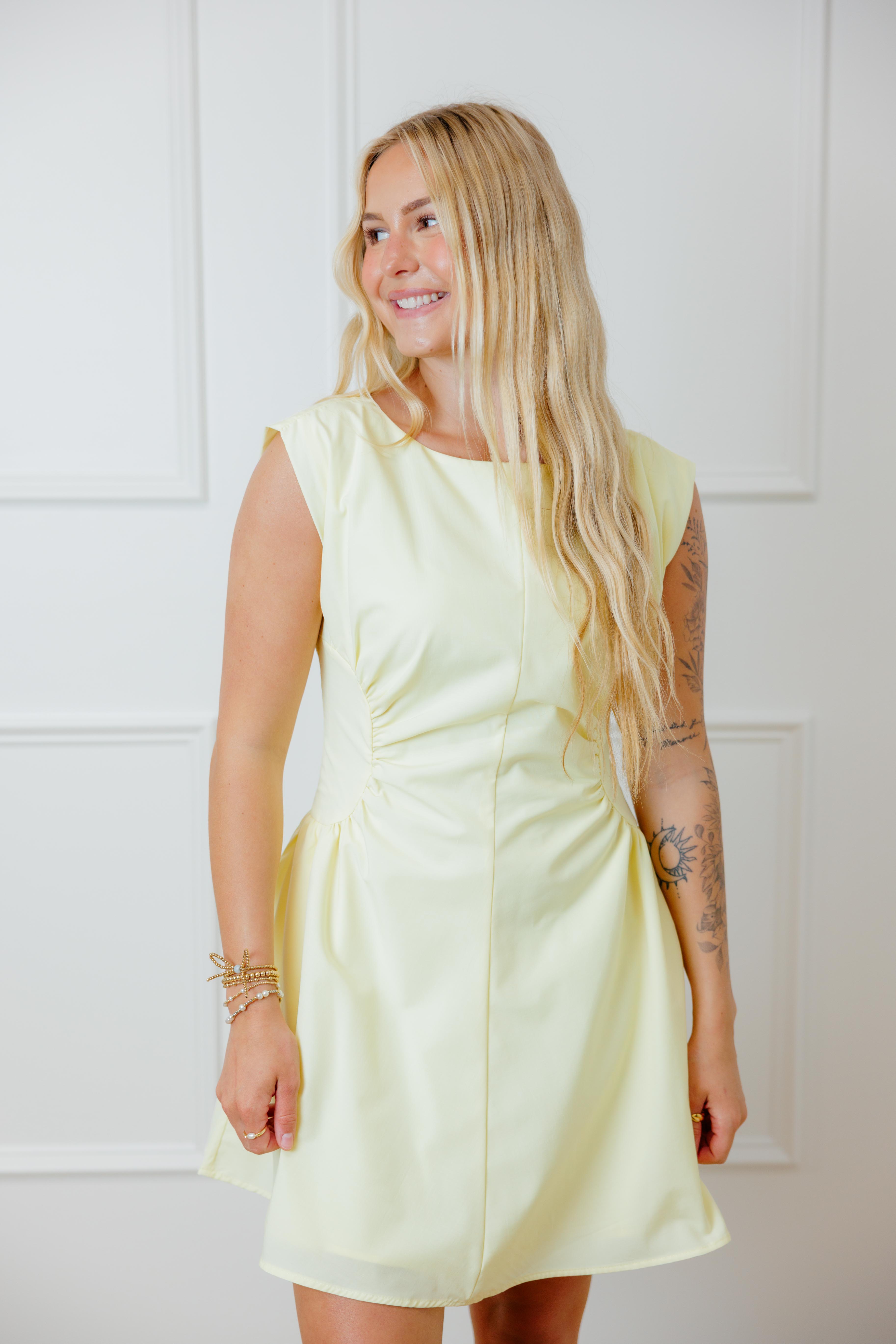 Lemon Drop Ruched Dress