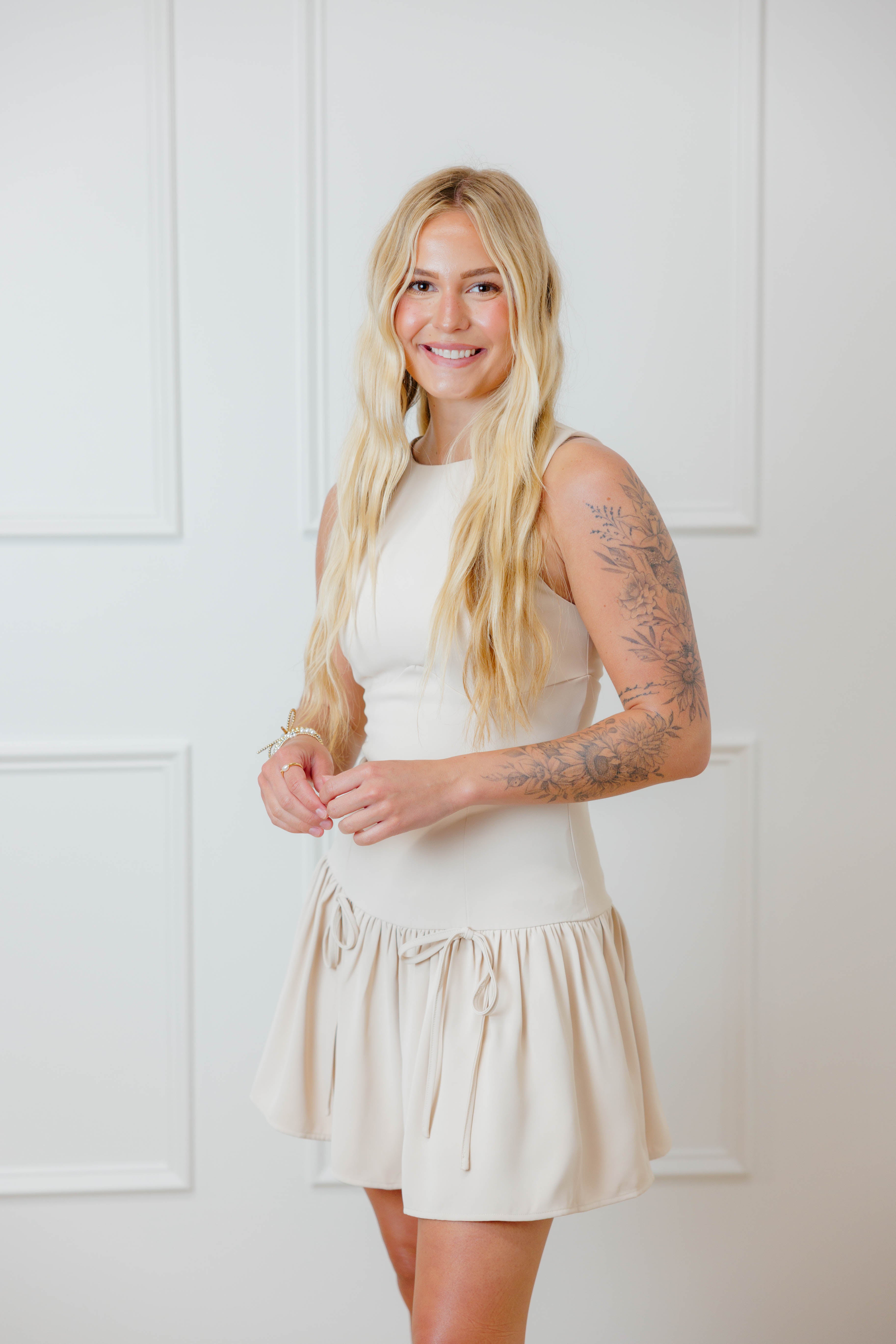 Beige Ribbon Mini Dress