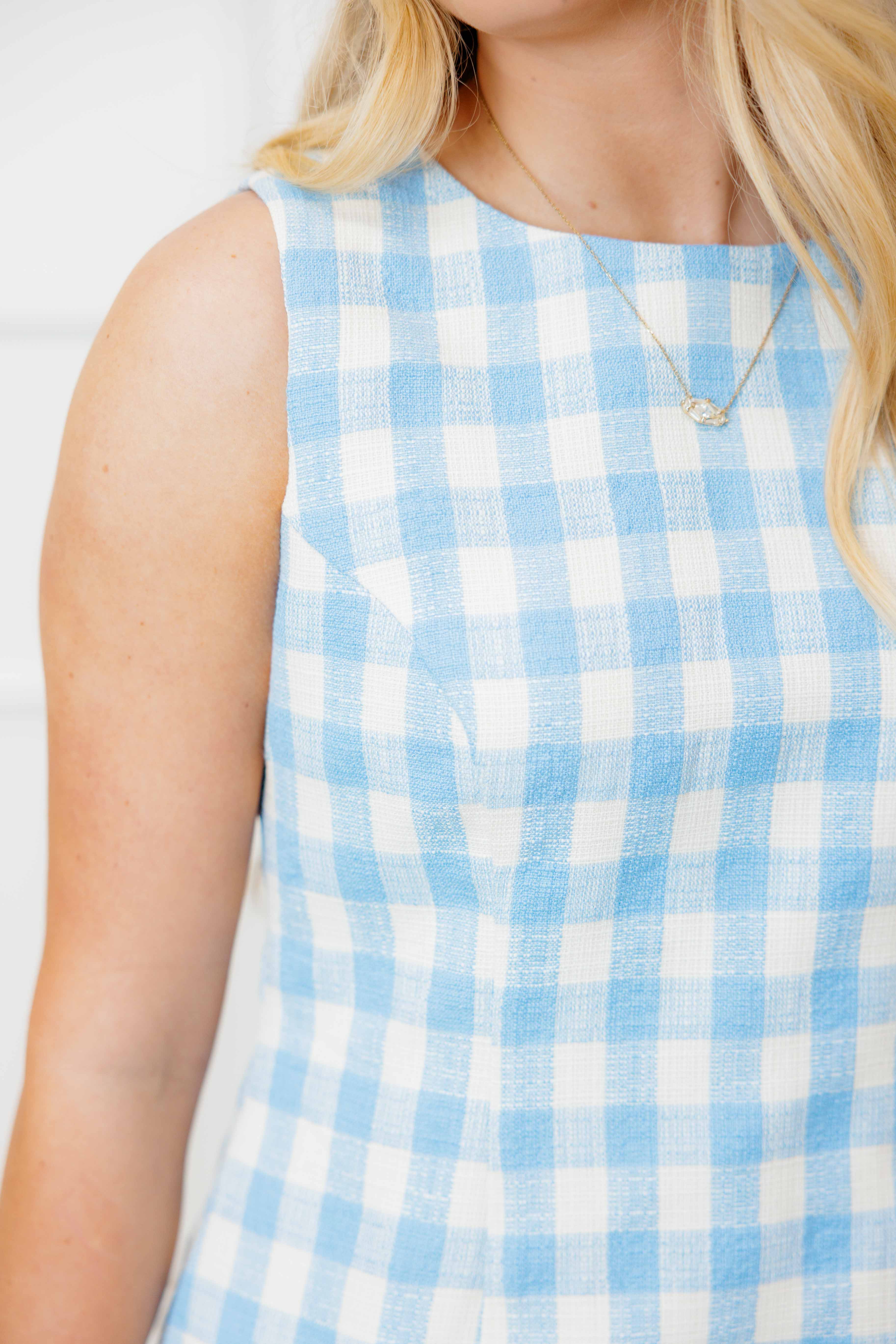 Blue Gingham Scallop Dress