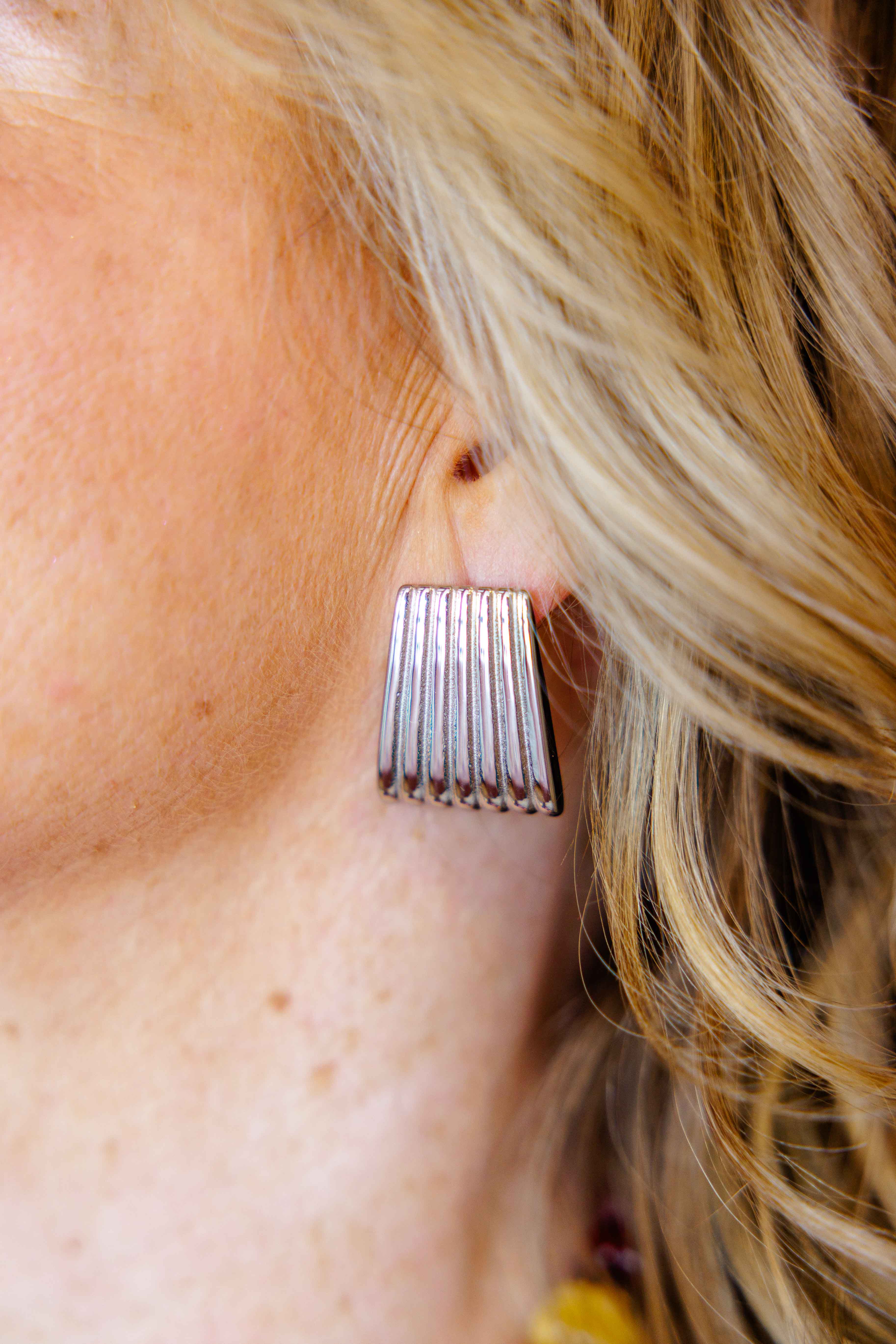 Stainless Steel Straited Ladder Hoop Earrings