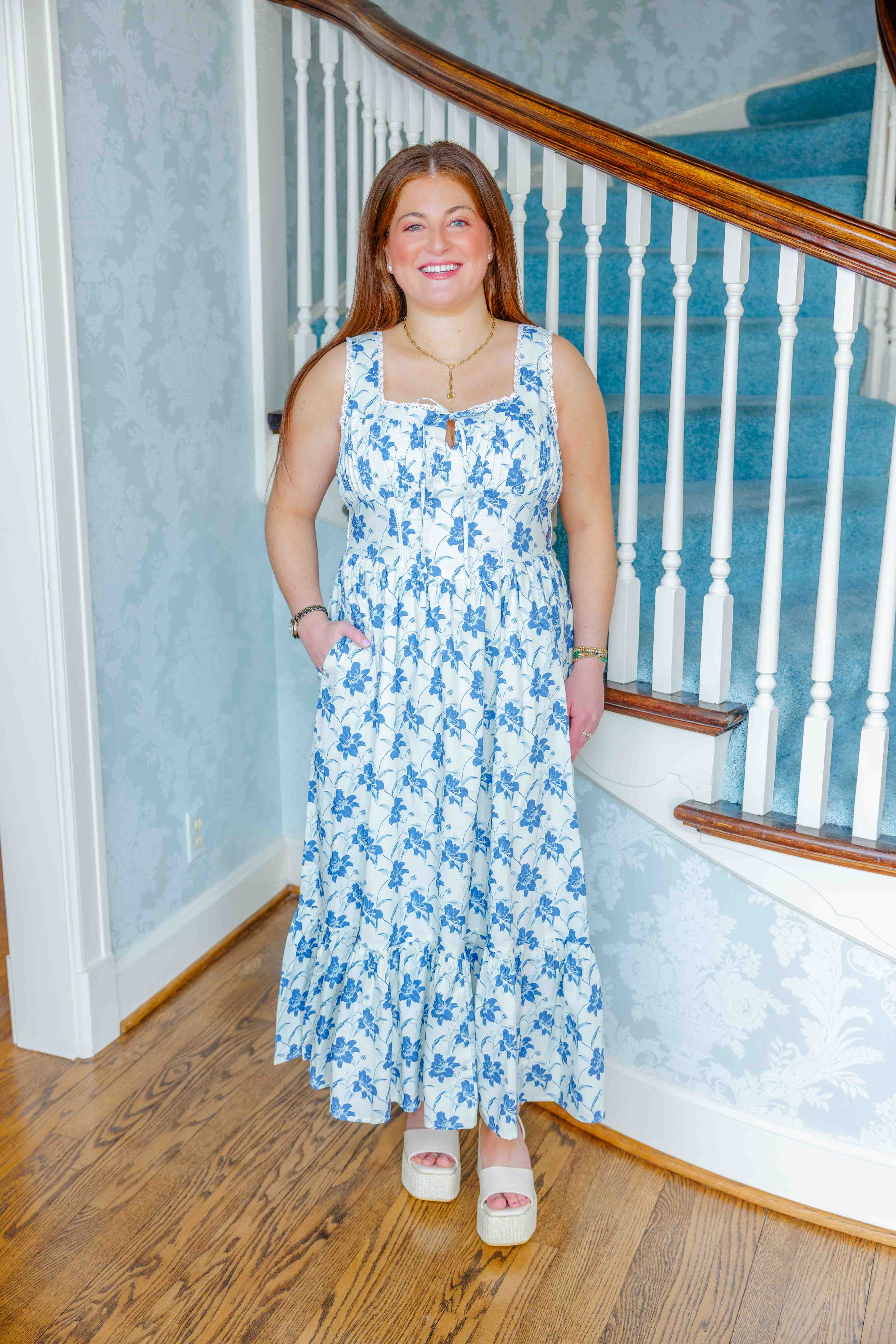 Blue Floral Midi Dress