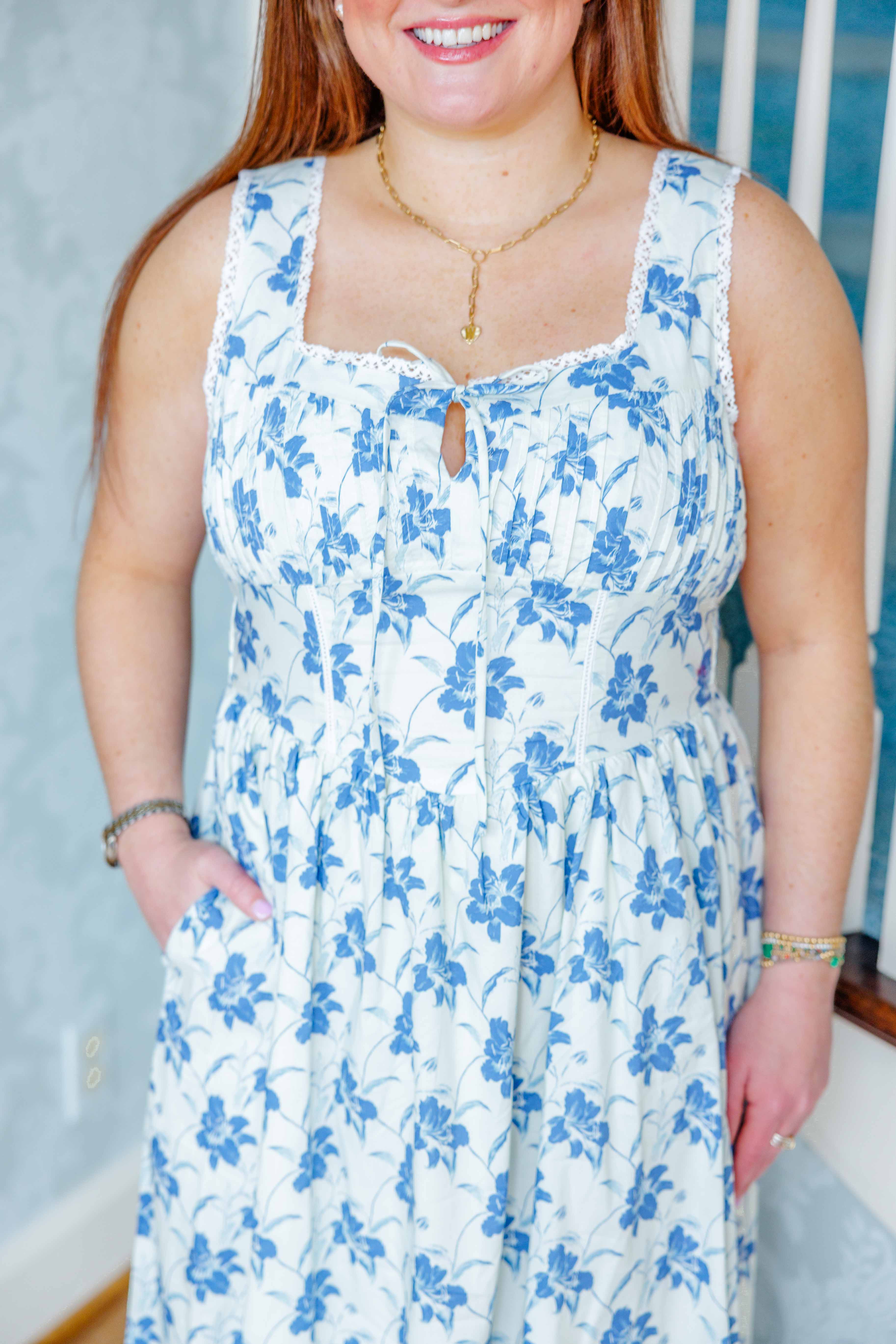 Blue Floral Midi Dress