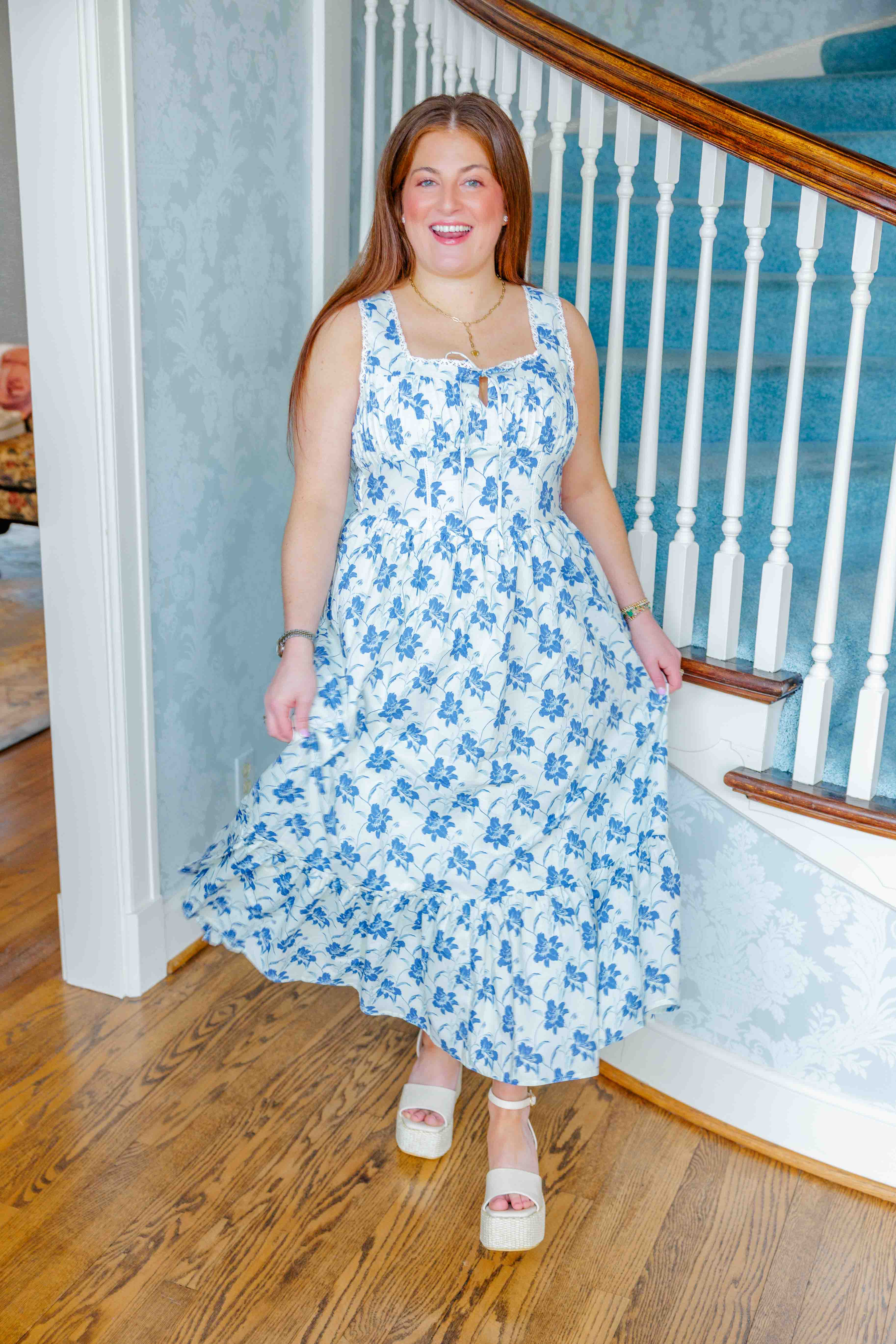 Blue Floral Midi Dress