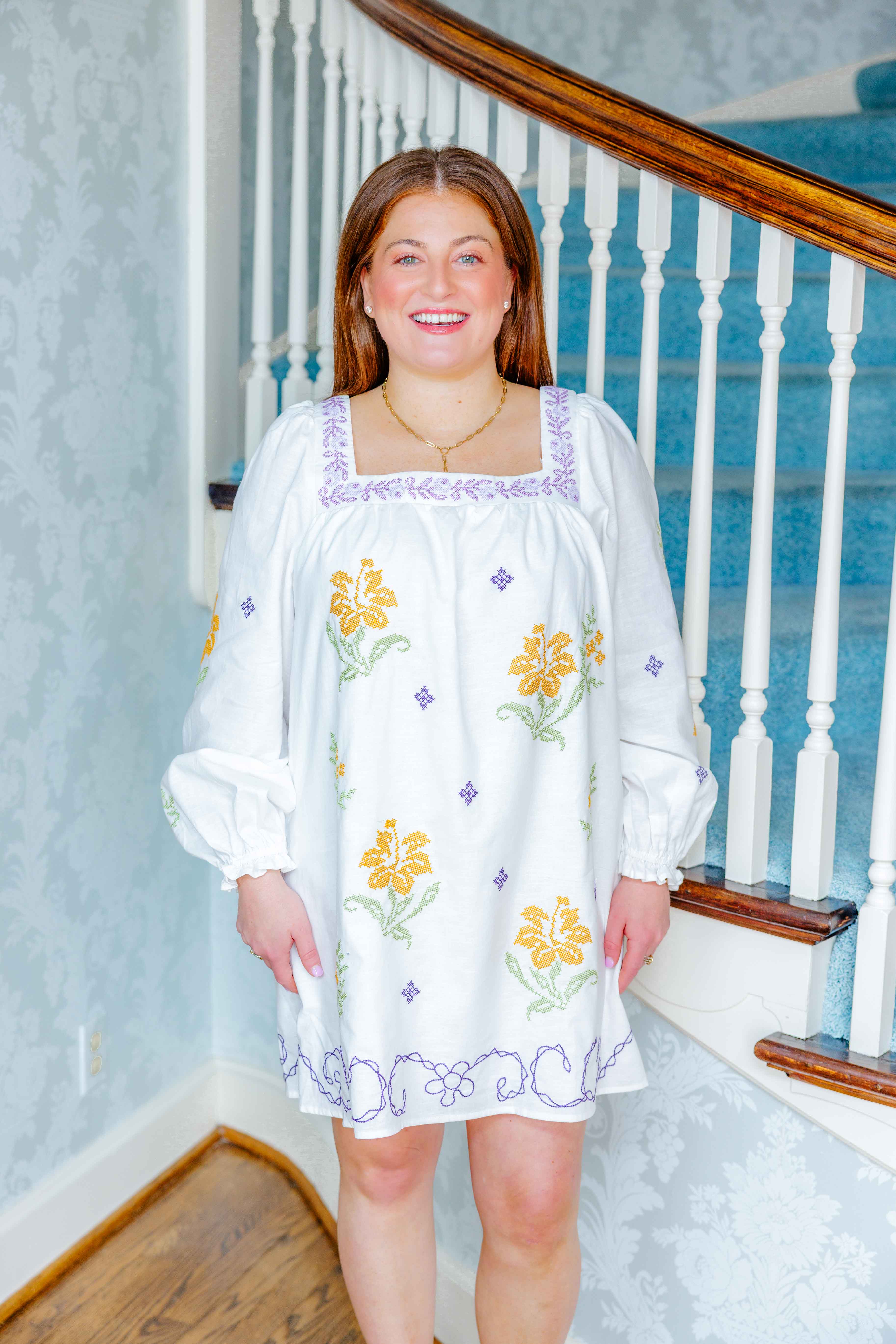 Linen Embroidered Mini Dress