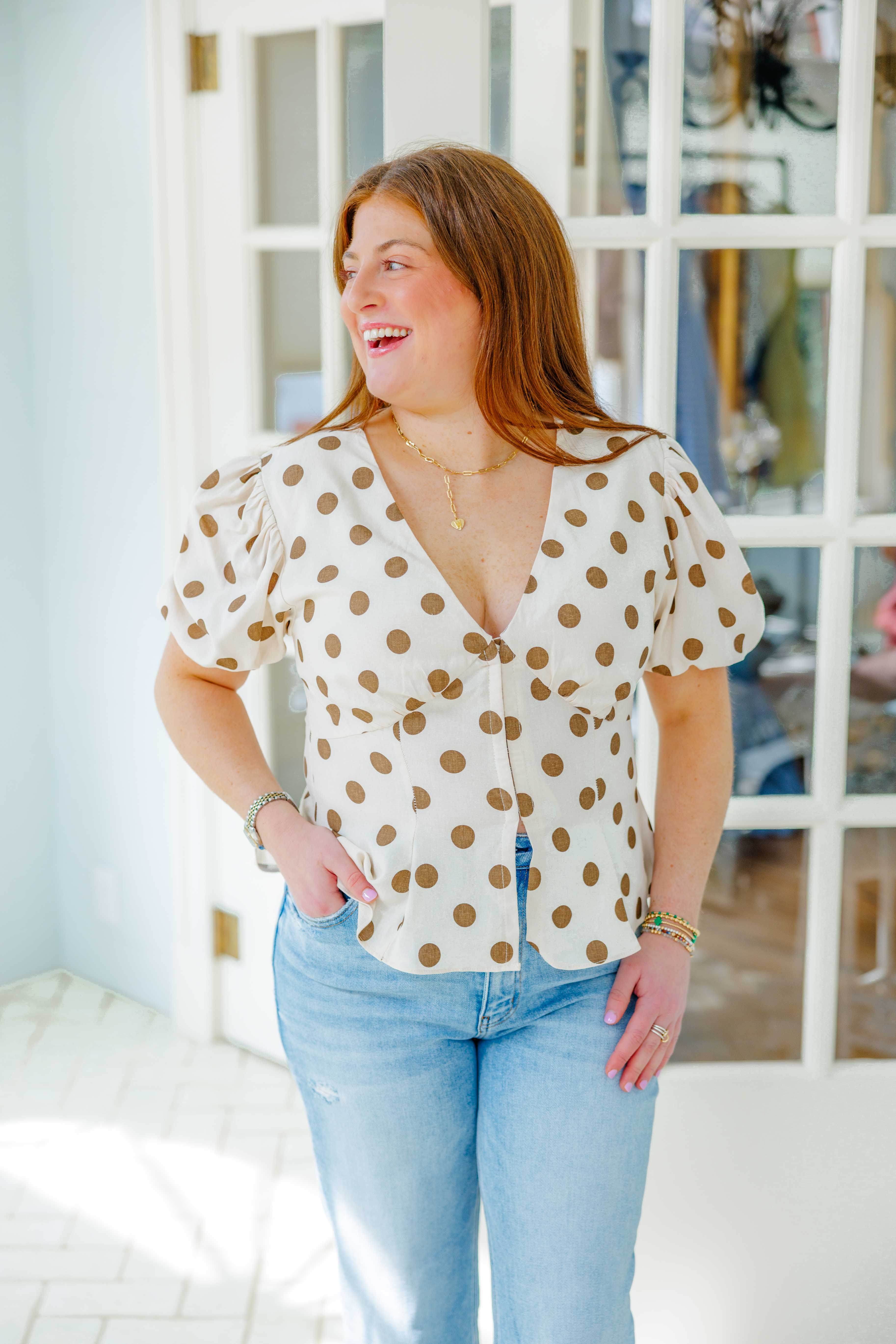 Brown Polka Dot Top