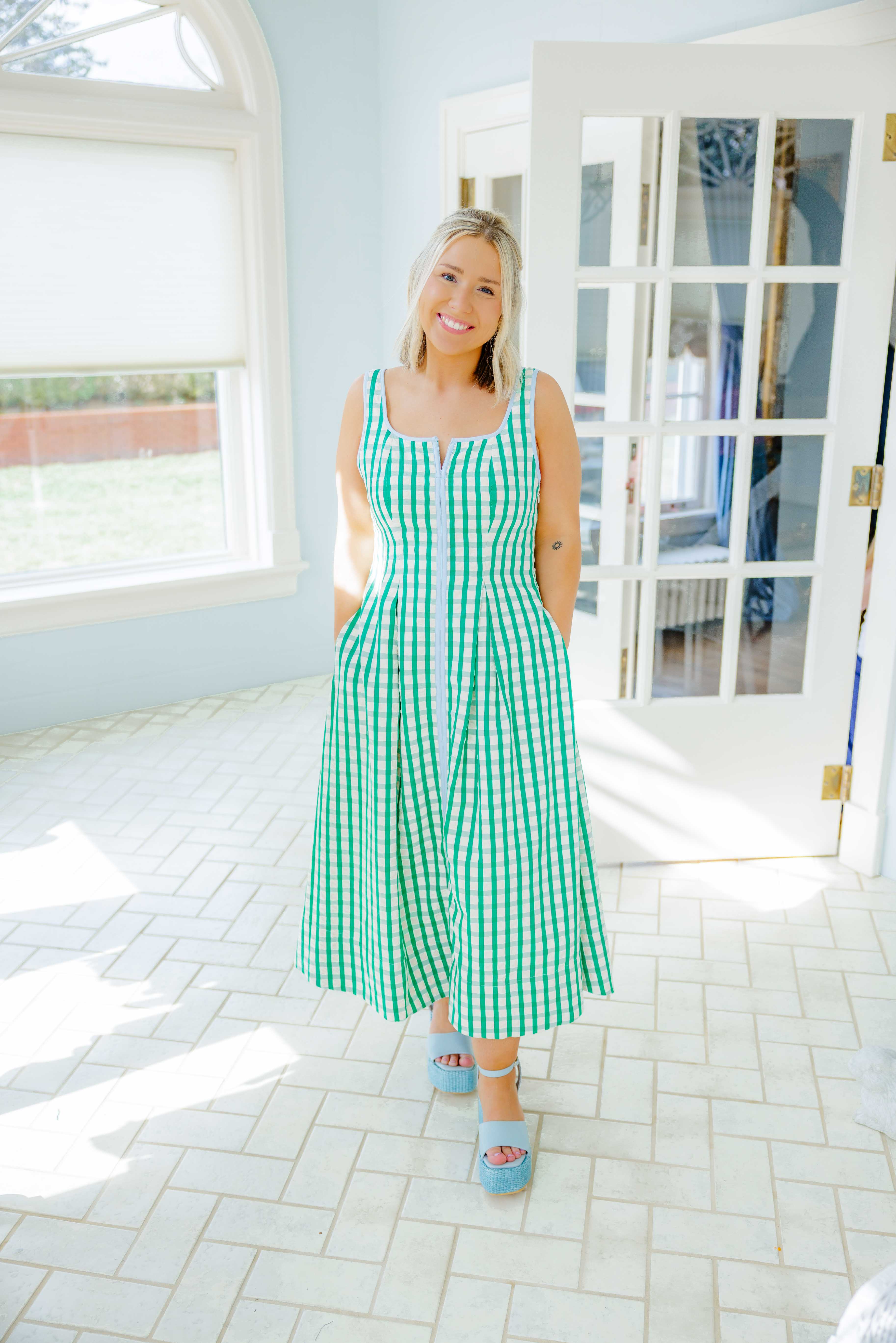 Gingham Contrast Midi Dress