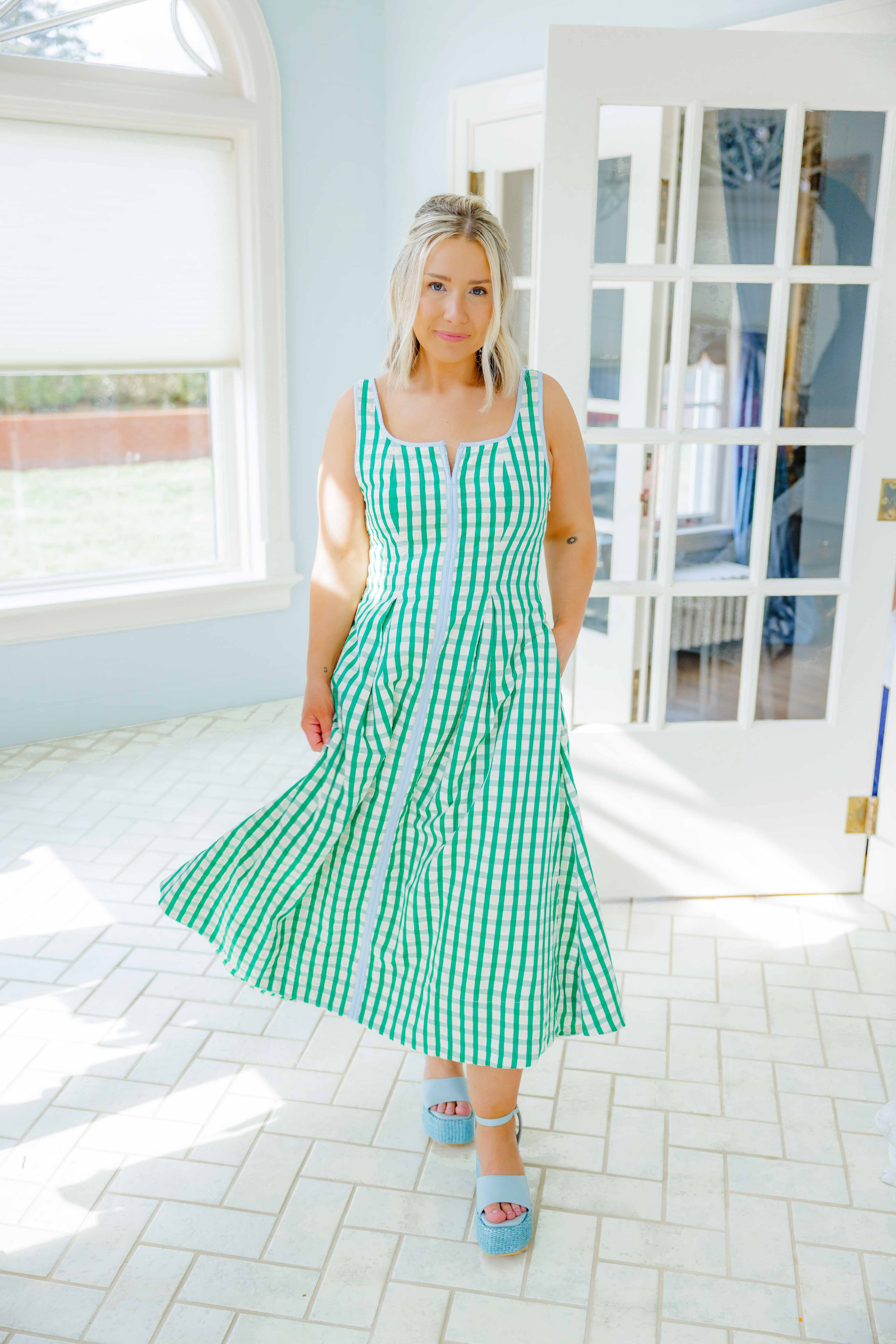 Gingham Contrast Midi Dress