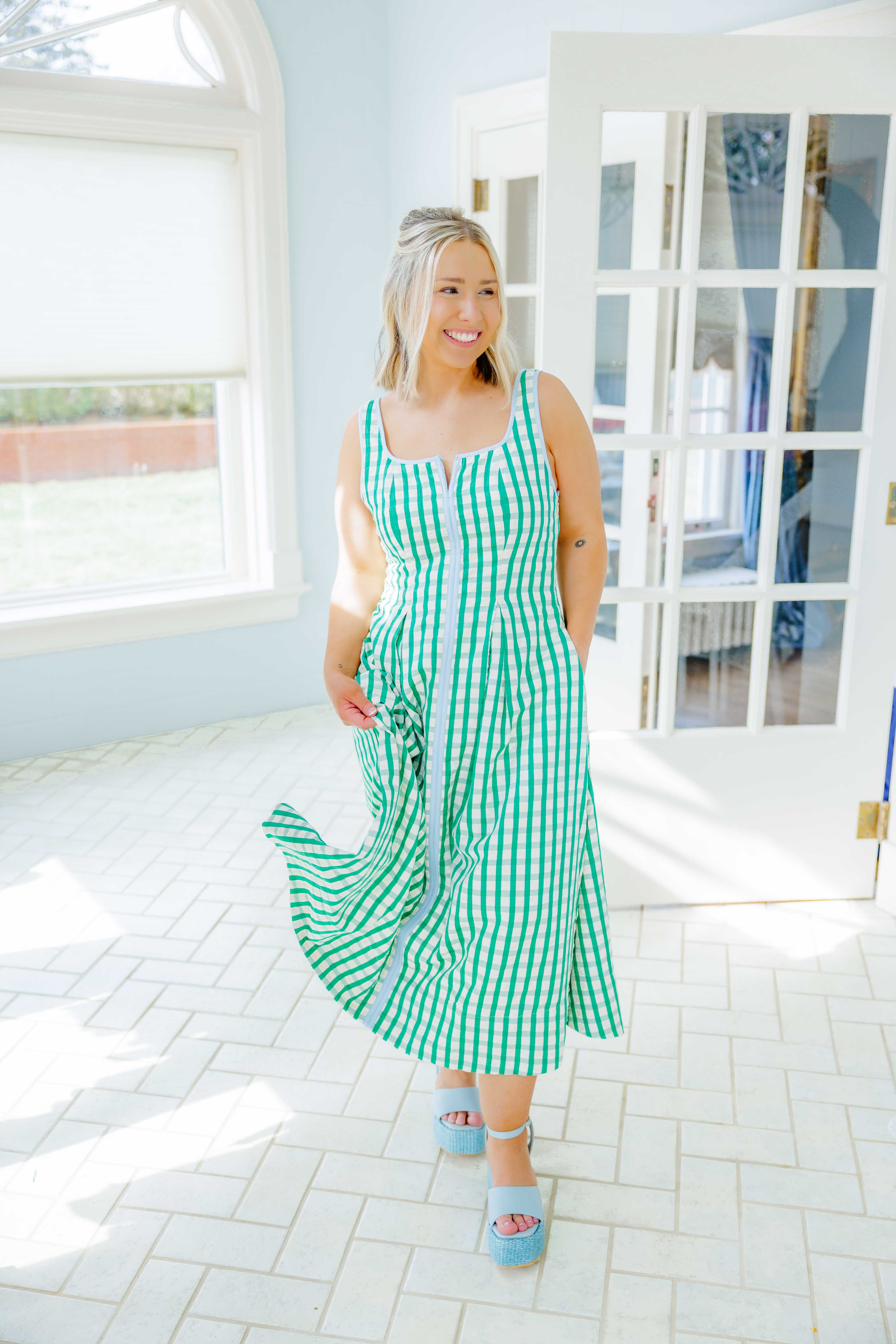 Gingham Contrast Midi Dress