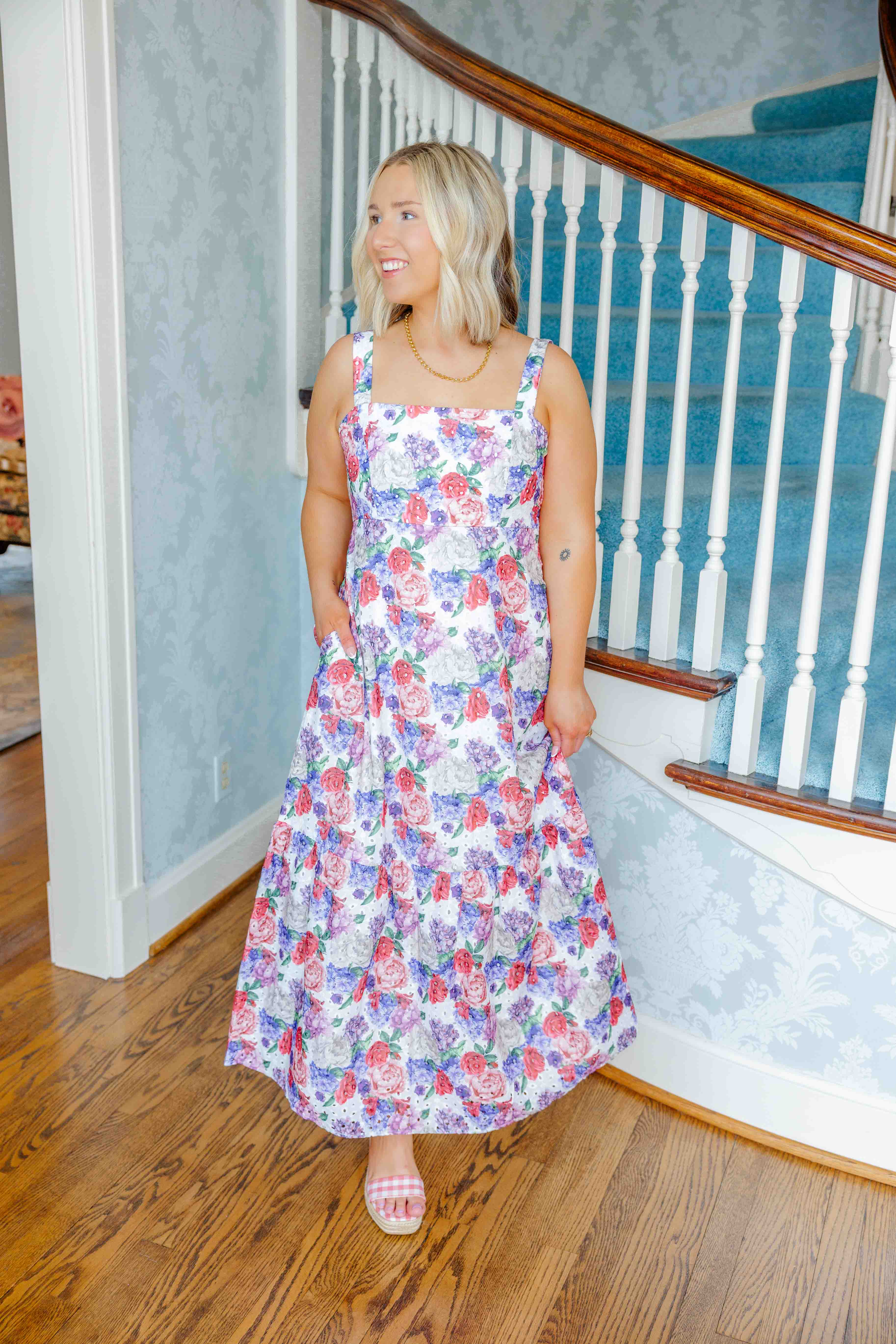Floral Print Smocked Maxi Dress