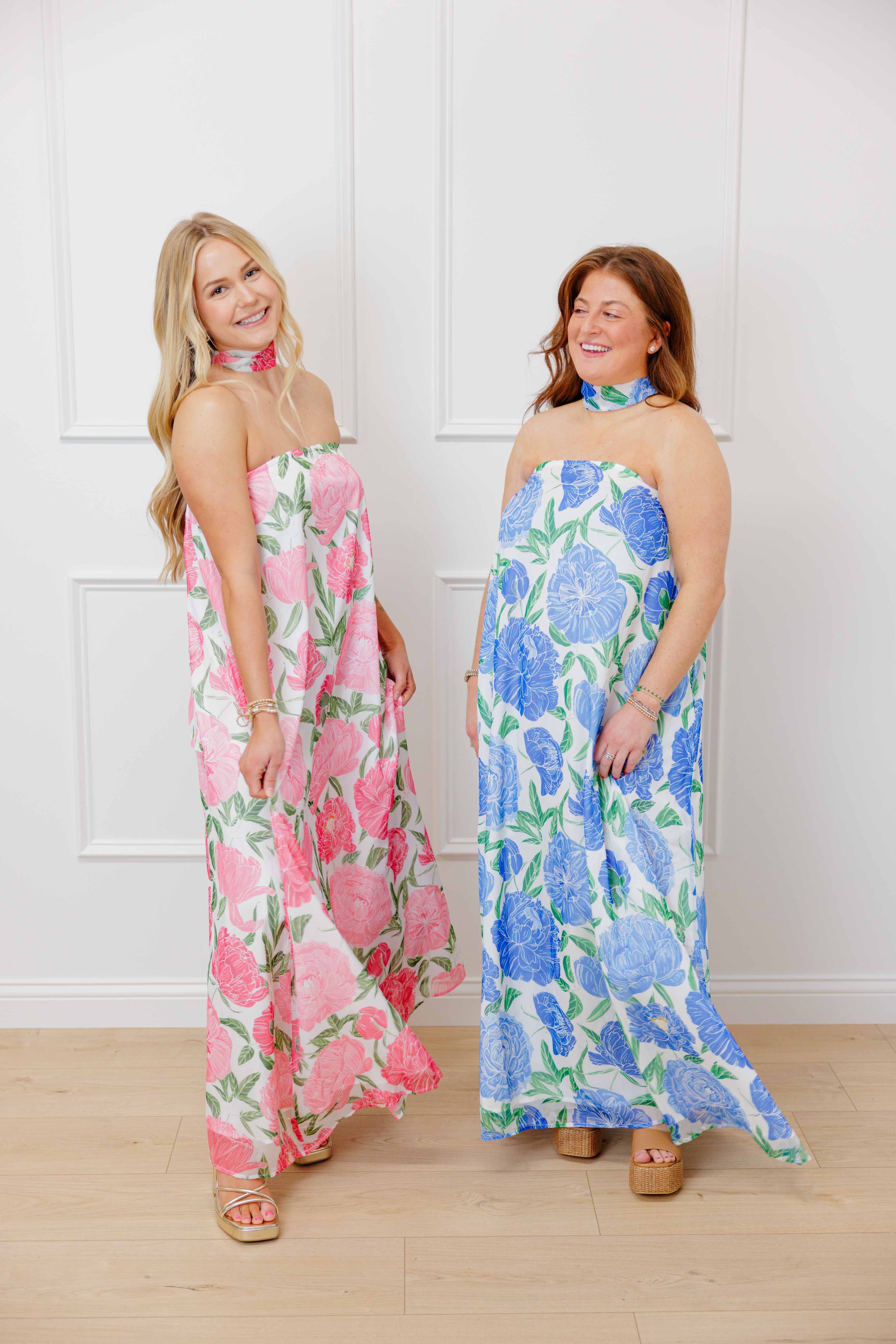 Strapless Floral Scarf Maxi Dress